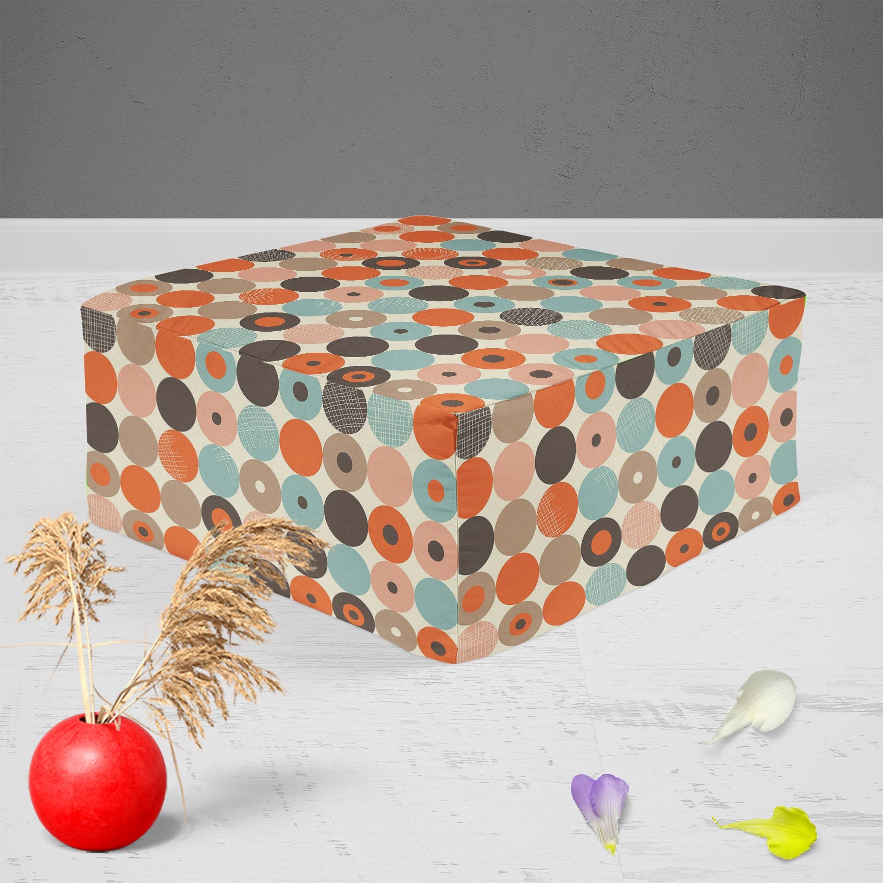 Abstract Retro D2 Footstool Footrest Puffy Pouffe Ottoman Bean Bag | Canvas Fabric