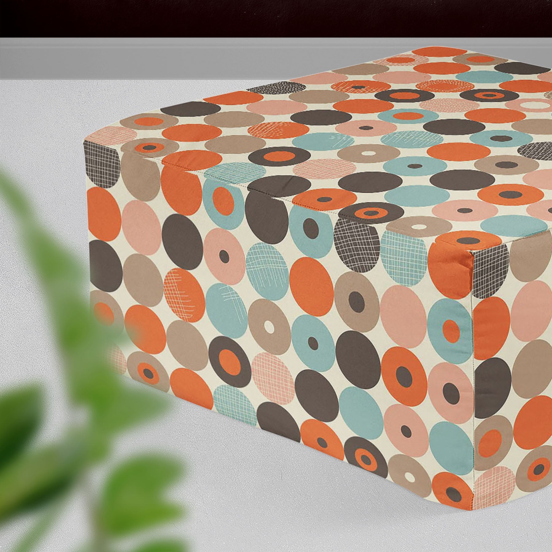 Abstract Retro D2 Footstool Footrest Puffy Pouffe Ottoman Bean Bag | Canvas Fabric