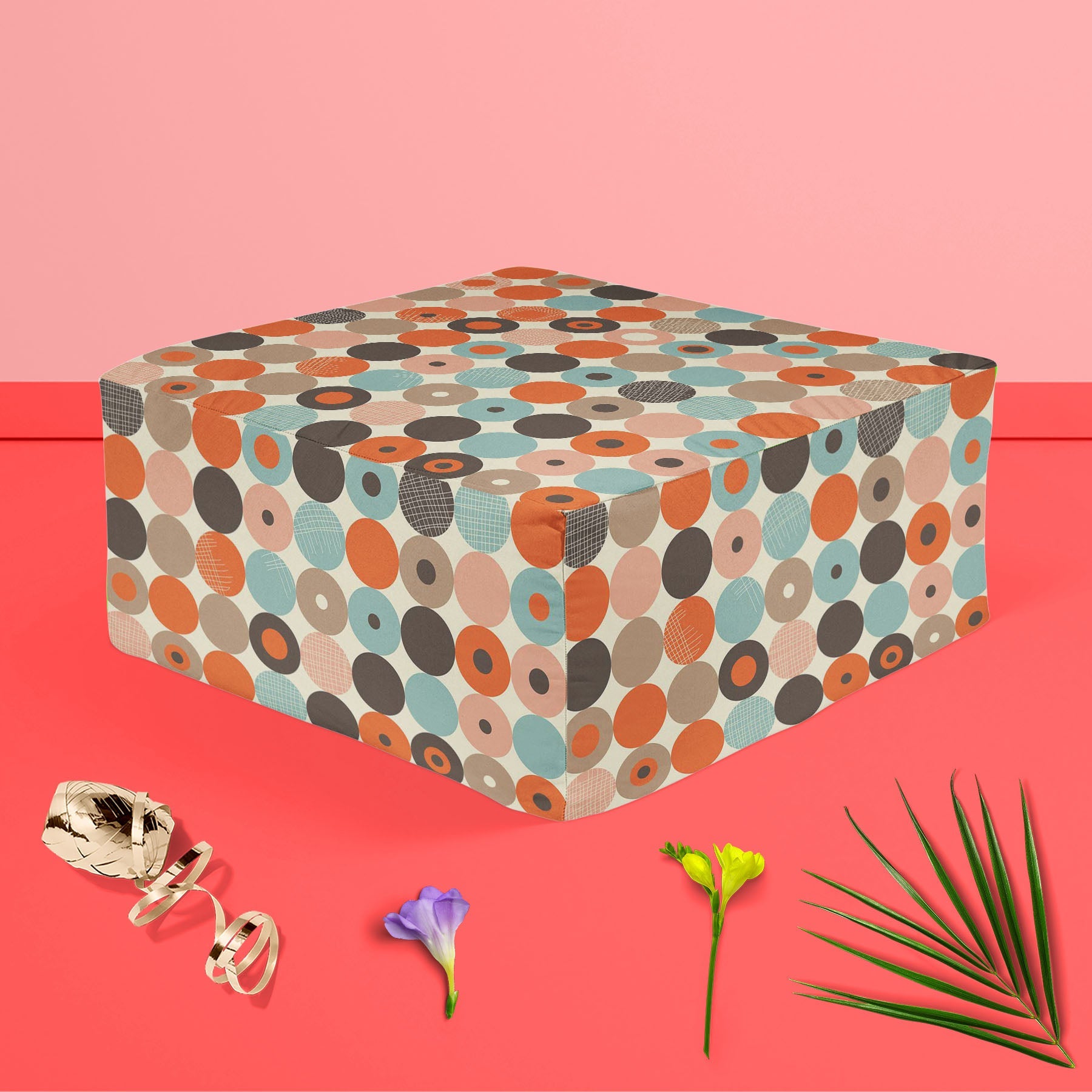 Abstract Retro D2 Footstool Footrest Puffy Pouffe Ottoman Bean Bag | Canvas Fabric