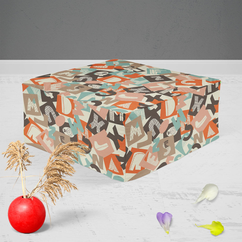 Alphabet Footstool Footrest Puffy Pouffe Ottoman Bean Bag | Canvas Fabric
