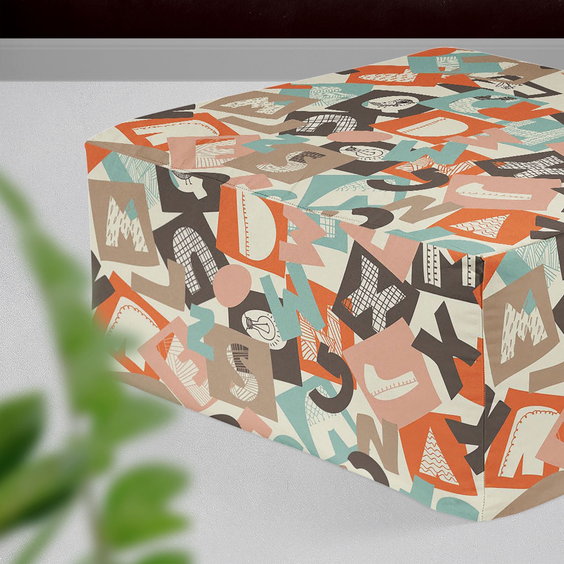 Alphabet Footstool Footrest Puffy Pouffe Ottoman Bean Bag | Canvas Fabric