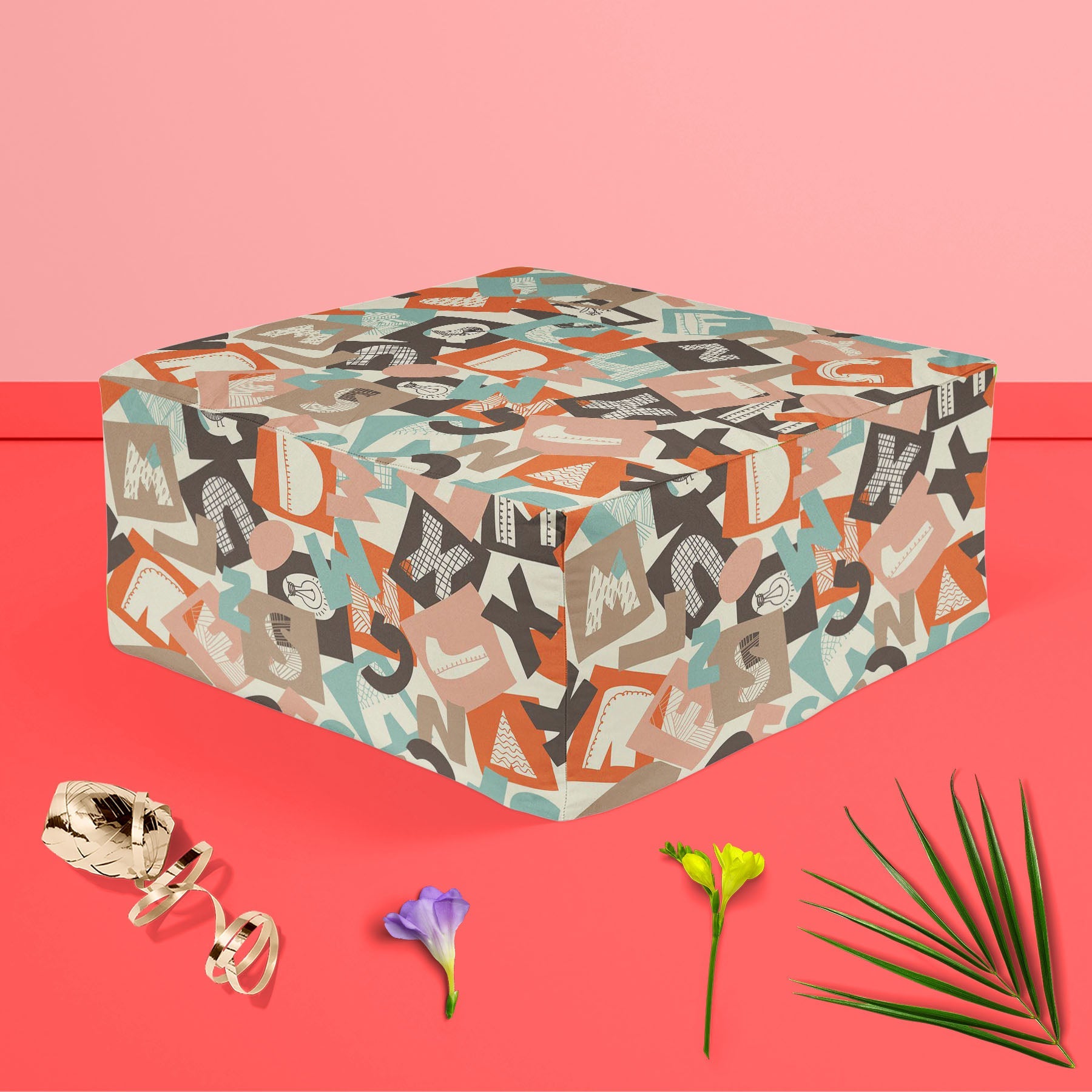 Alphabet Footstool Footrest Puffy Pouffe Ottoman Bean Bag | Canvas Fabric