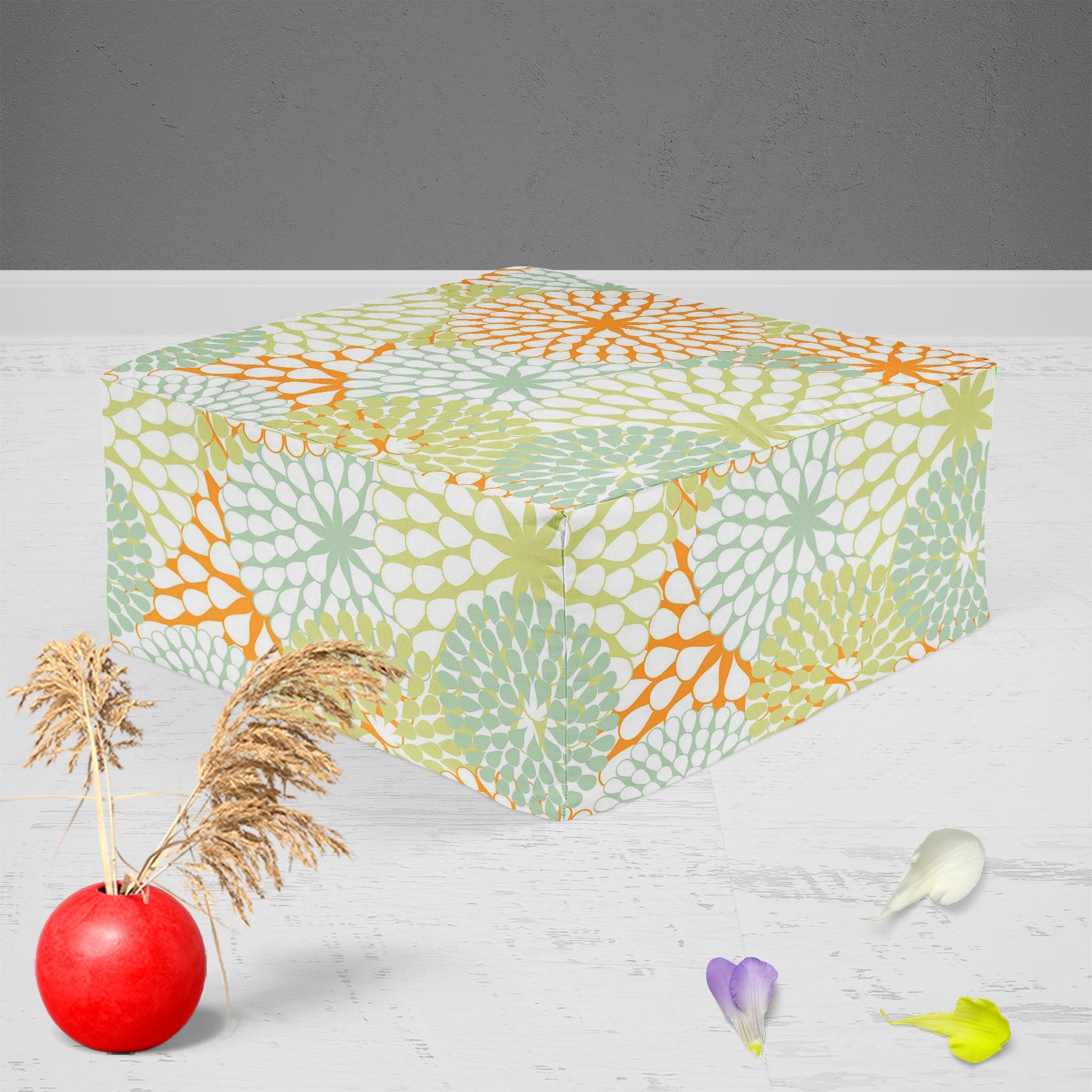 Floral Texture D1 Footstool Footrest Puffy Pouffe Ottoman Bean Bag | Canvas Fabric