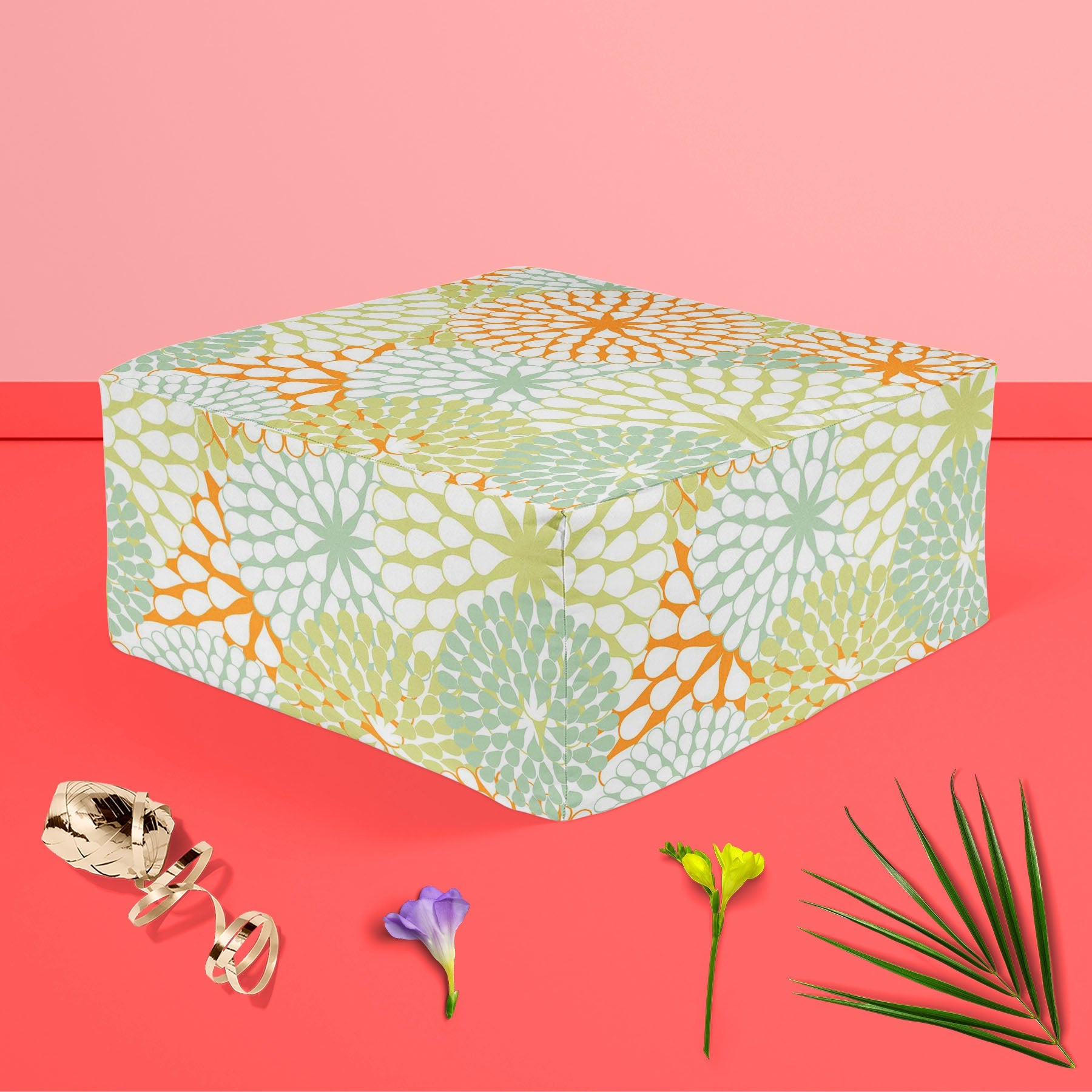 Floral Texture D1 Footstool Footrest Puffy Pouffe Ottoman Bean Bag | Canvas Fabric