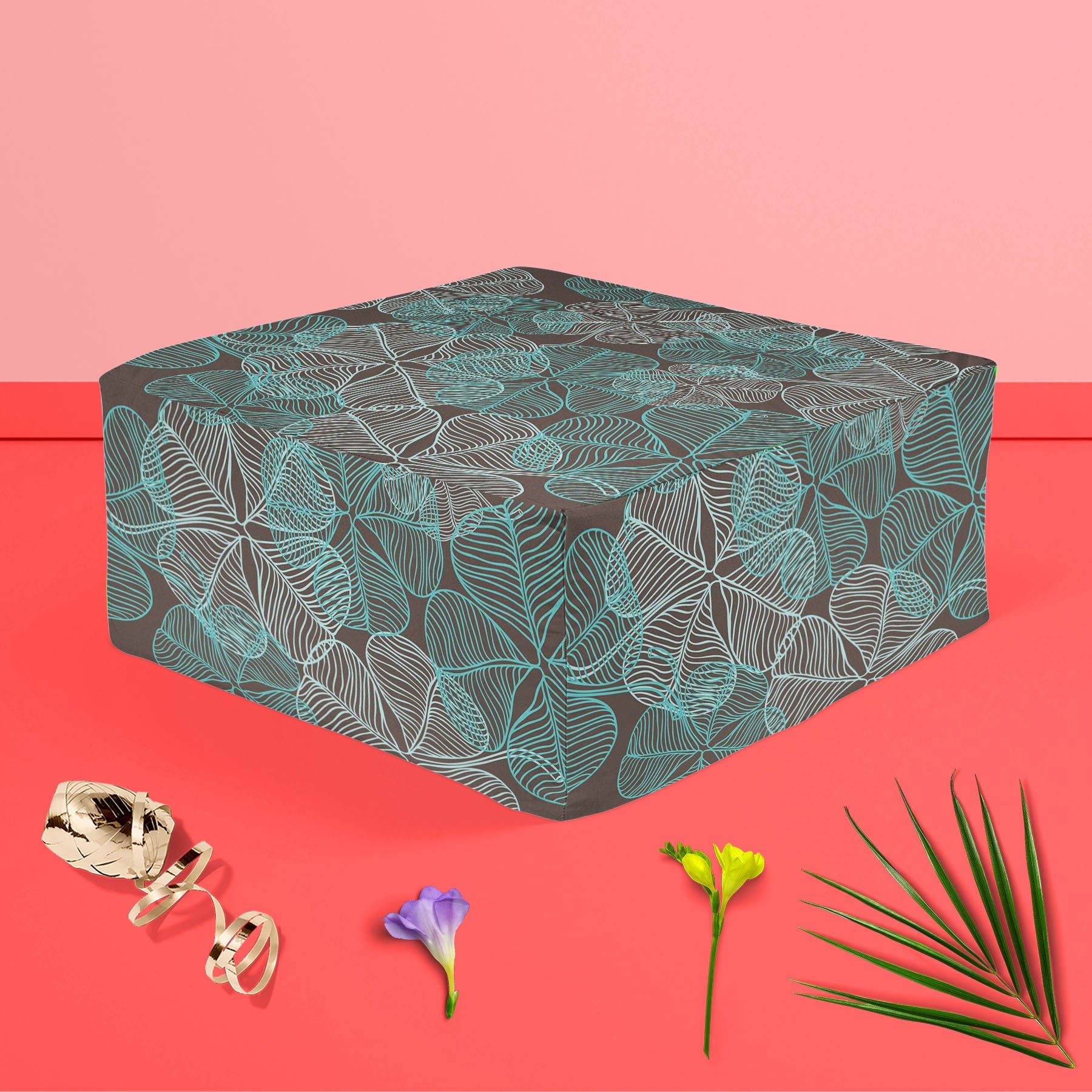 Clover Footstool Footrest Puffy Pouffe Ottoman Bean Bag | Canvas Fabric