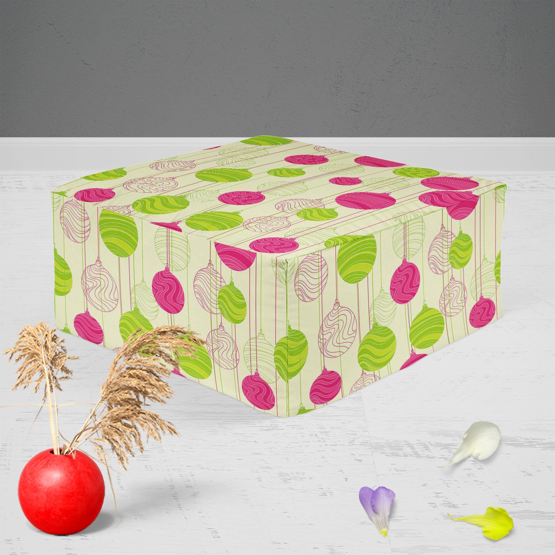Christmas Balls Footstool Footrest Puffy Pouffe Ottoman Bean Bag | Canvas Fabric
