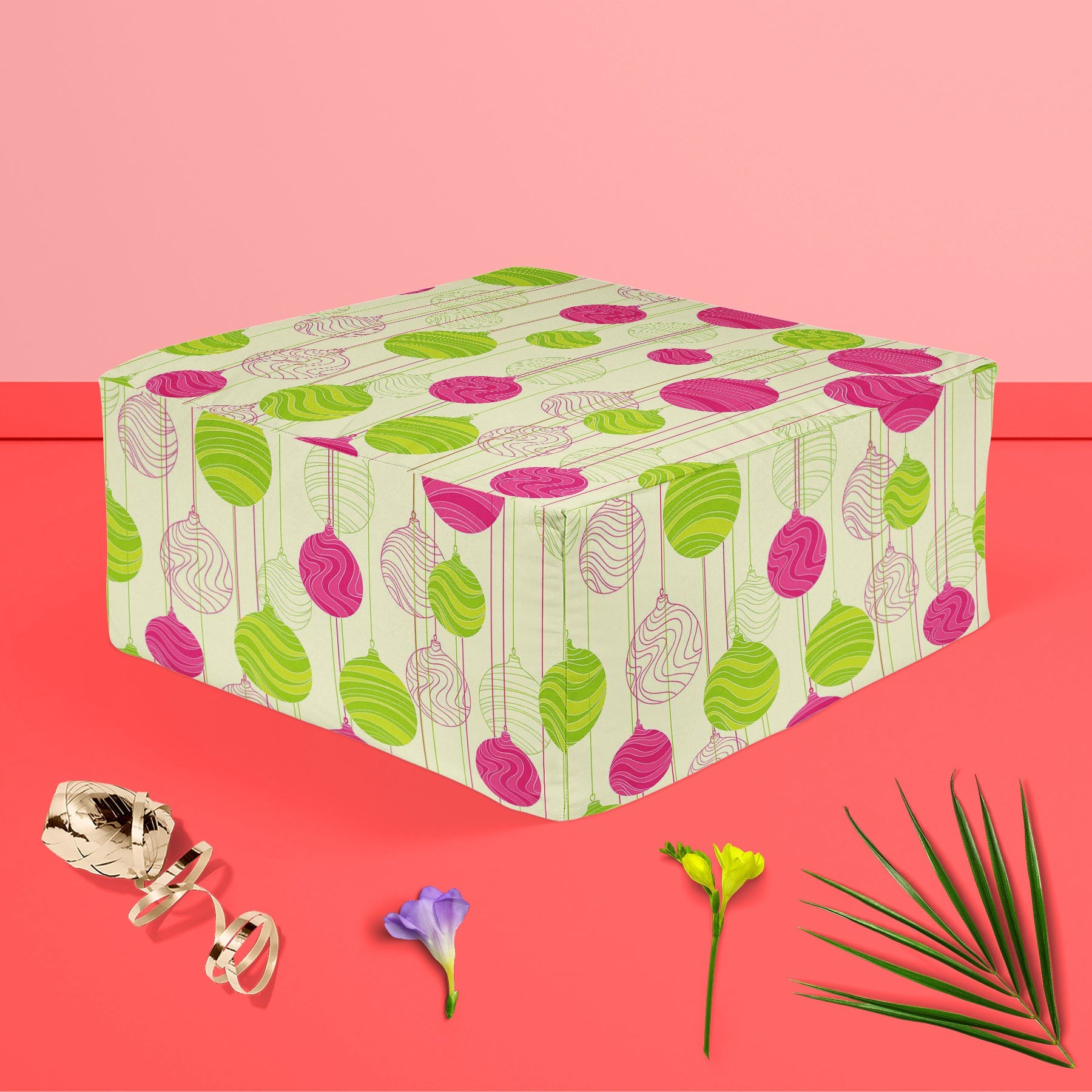 Christmas Balls Footstool Footrest Puffy Pouffe Ottoman Bean Bag | Canvas Fabric