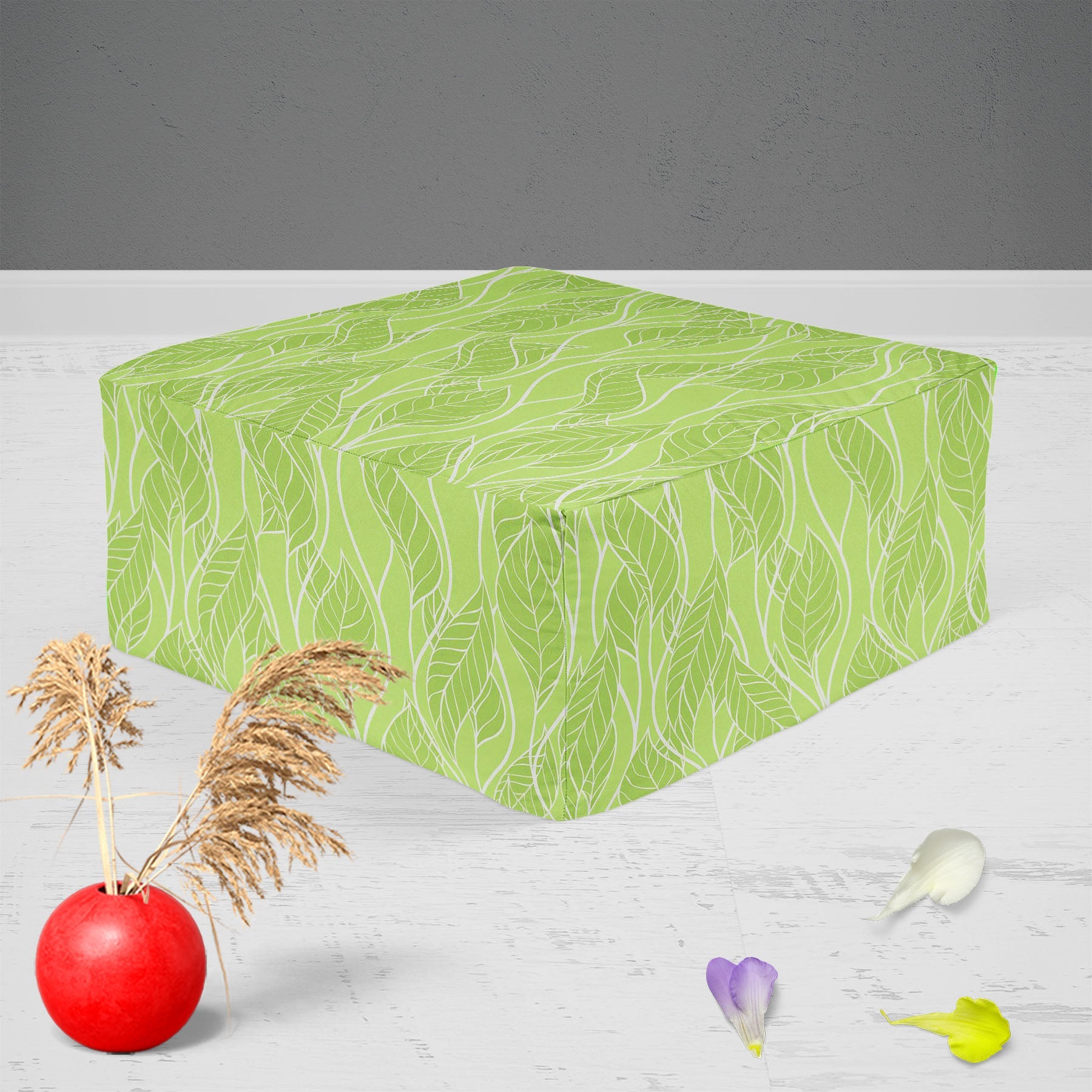 Spring Leaves D2 Footstool Footrest Puffy Pouffe Ottoman Bean Bag | Canvas Fabric