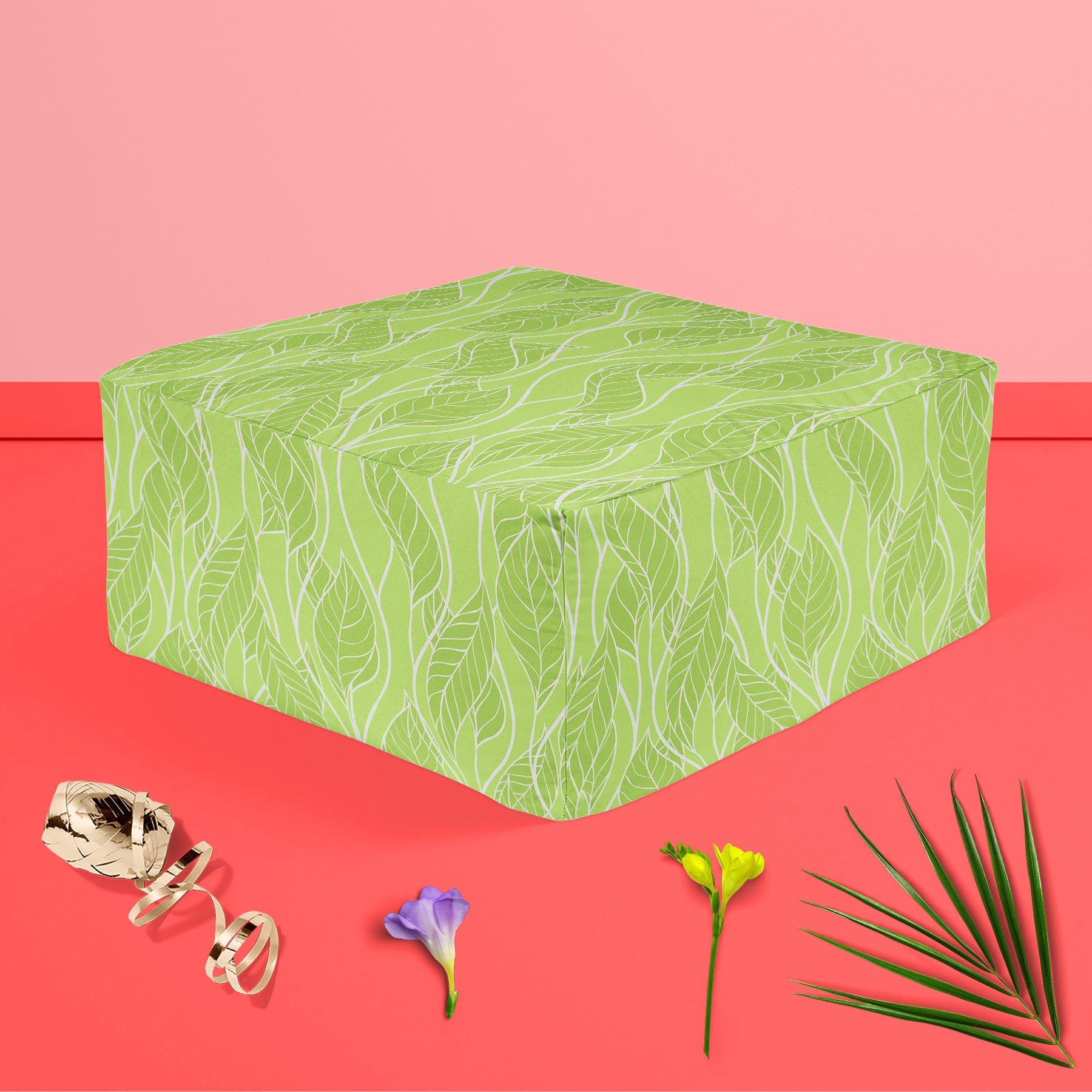 Spring Leaves D2 Footstool Footrest Puffy Pouffe Ottoman Bean Bag | Canvas Fabric