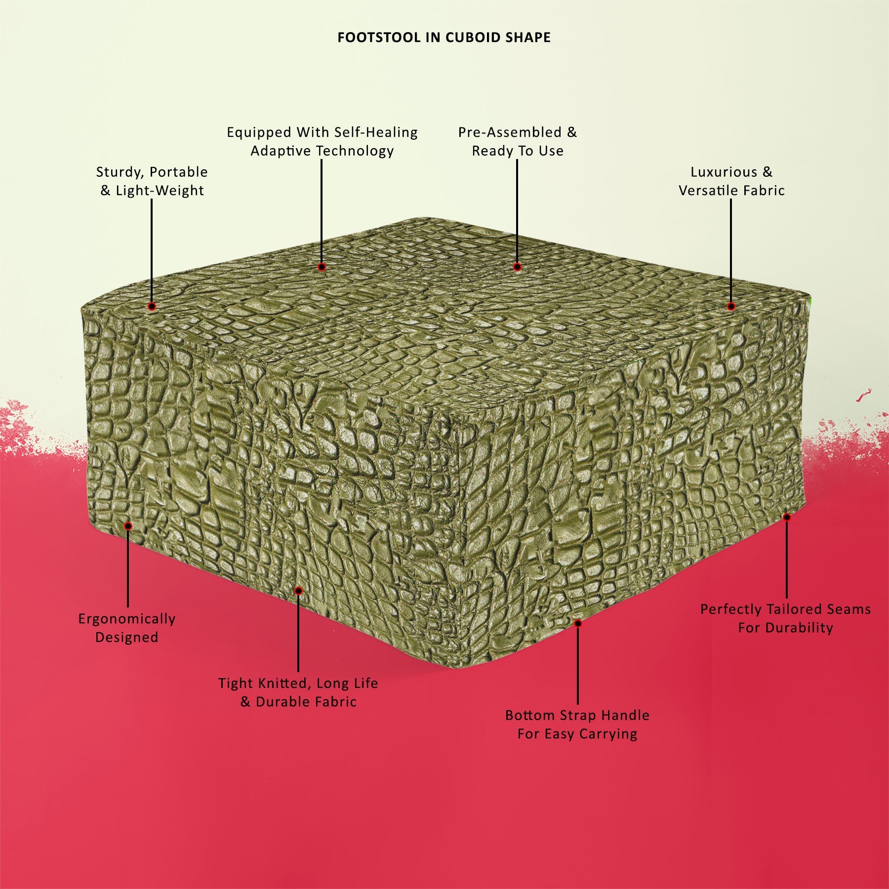 Alligator Hide Footstool Footrest Puffy Pouffe Ottoman Bean Bag | Canvas Fabric