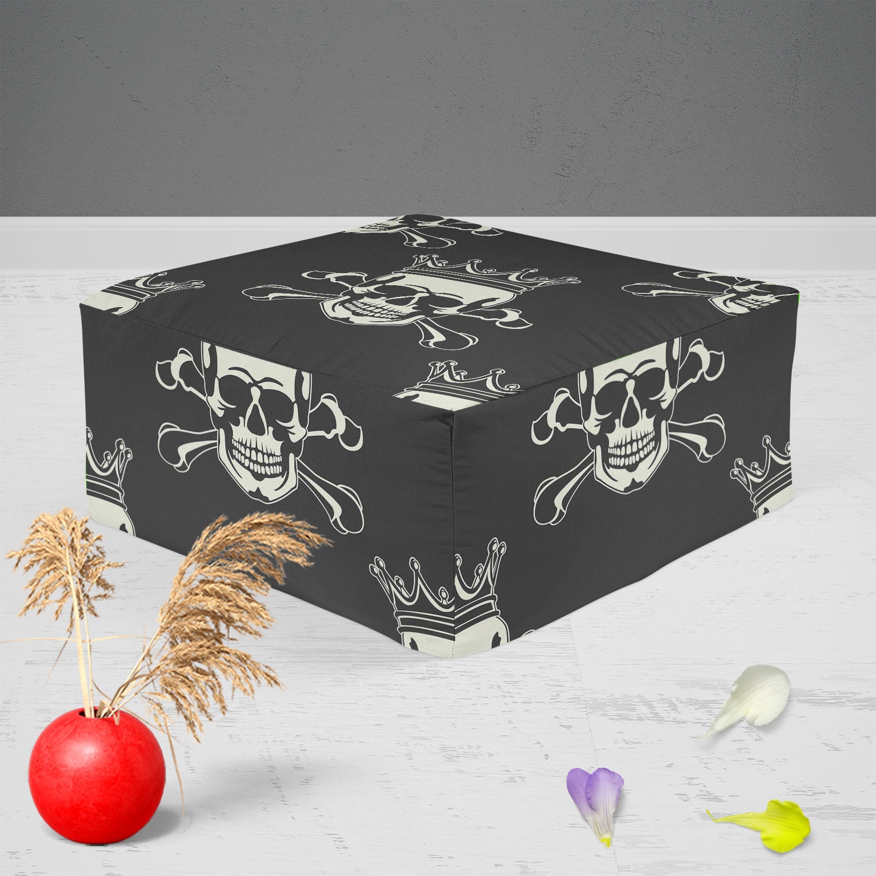 Crown Skull Footstool Footrest Puffy Pouffe Ottoman Bean Bag | Canvas Fabric