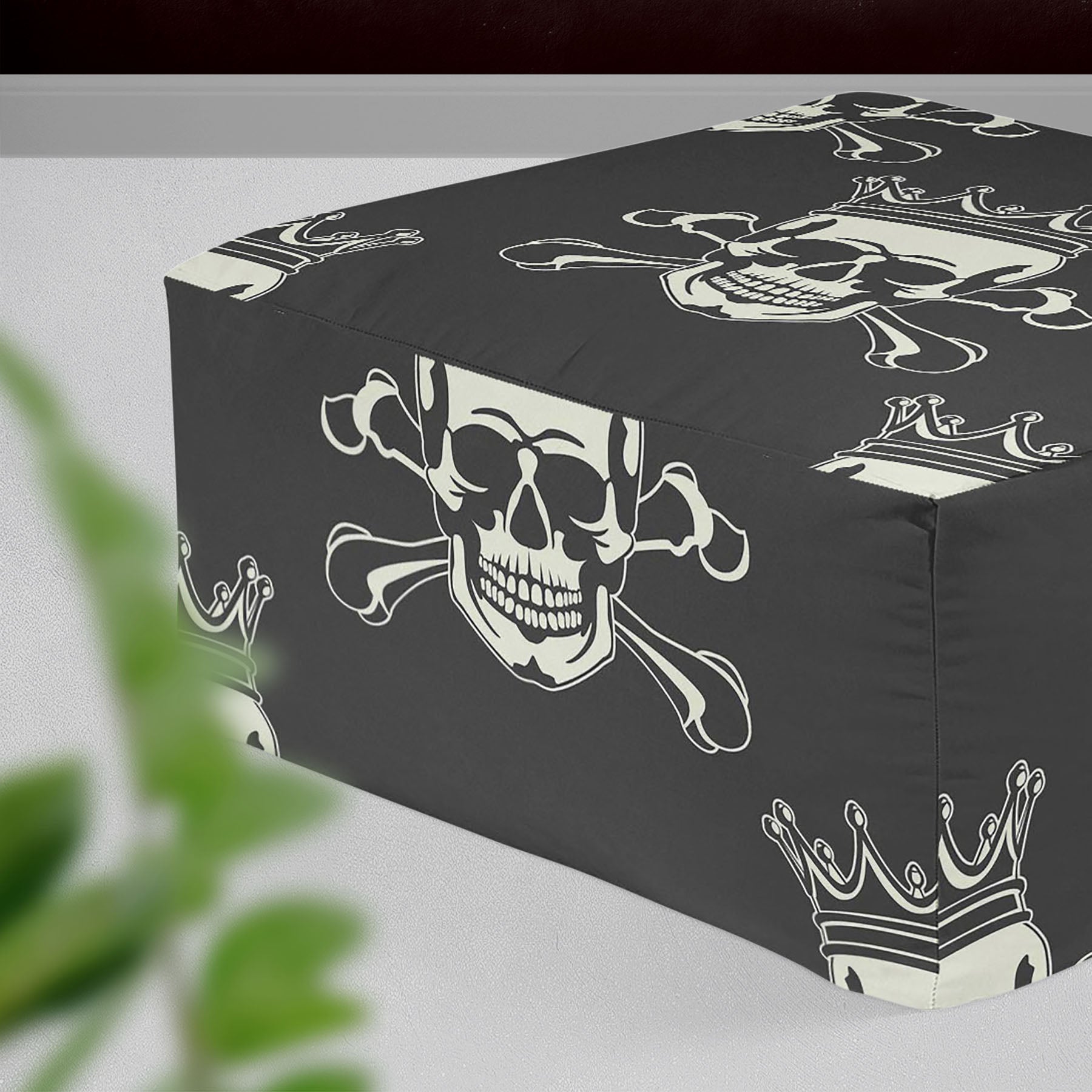 Crown Skull Footstool Footrest Puffy Pouffe Ottoman Bean Bag | Canvas Fabric