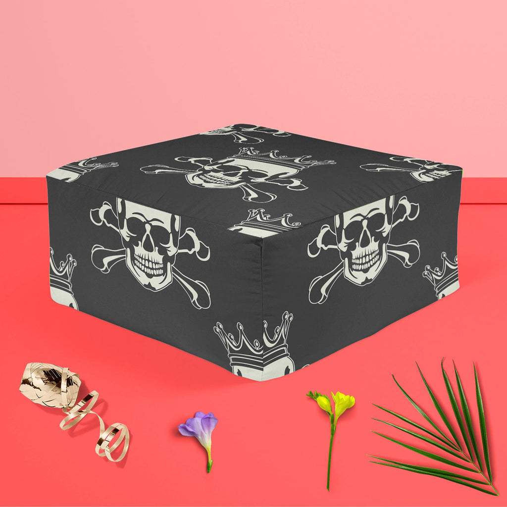 Crown Skull Footstool Footrest Puffy Pouffe Ottoman Bean Bag | Canvas Fabric