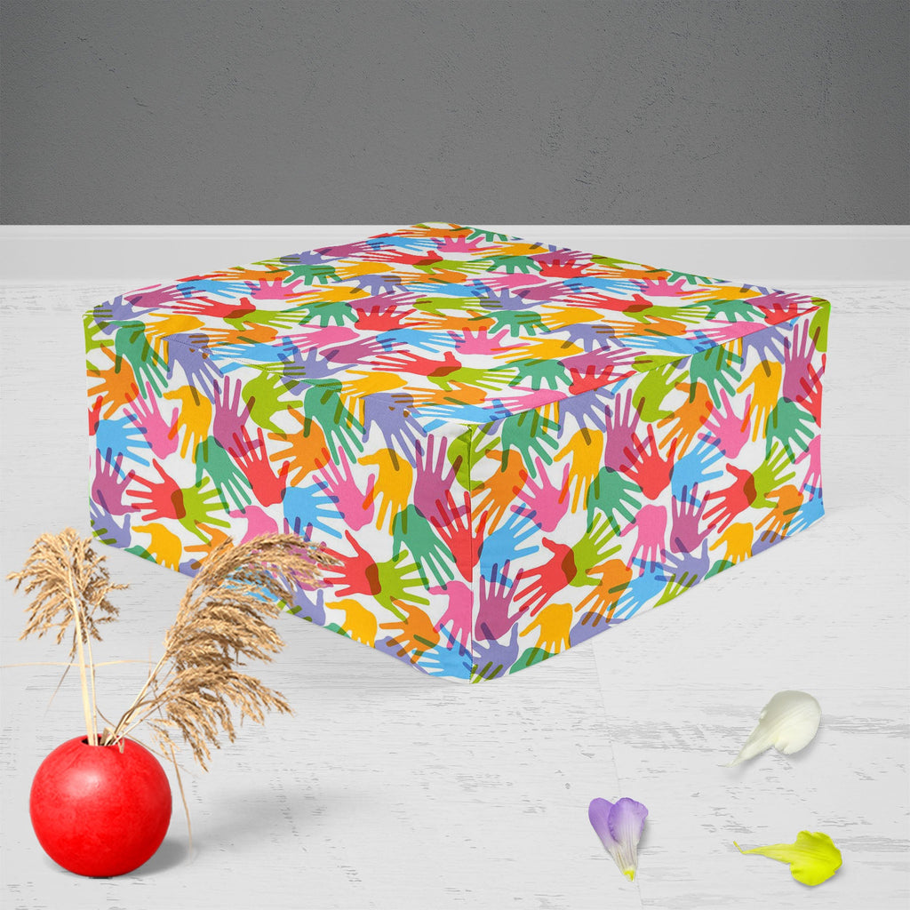 Handprint Footstool Footrest Puffy Pouffe Ottoman Bean Bag | Canvas Fabric