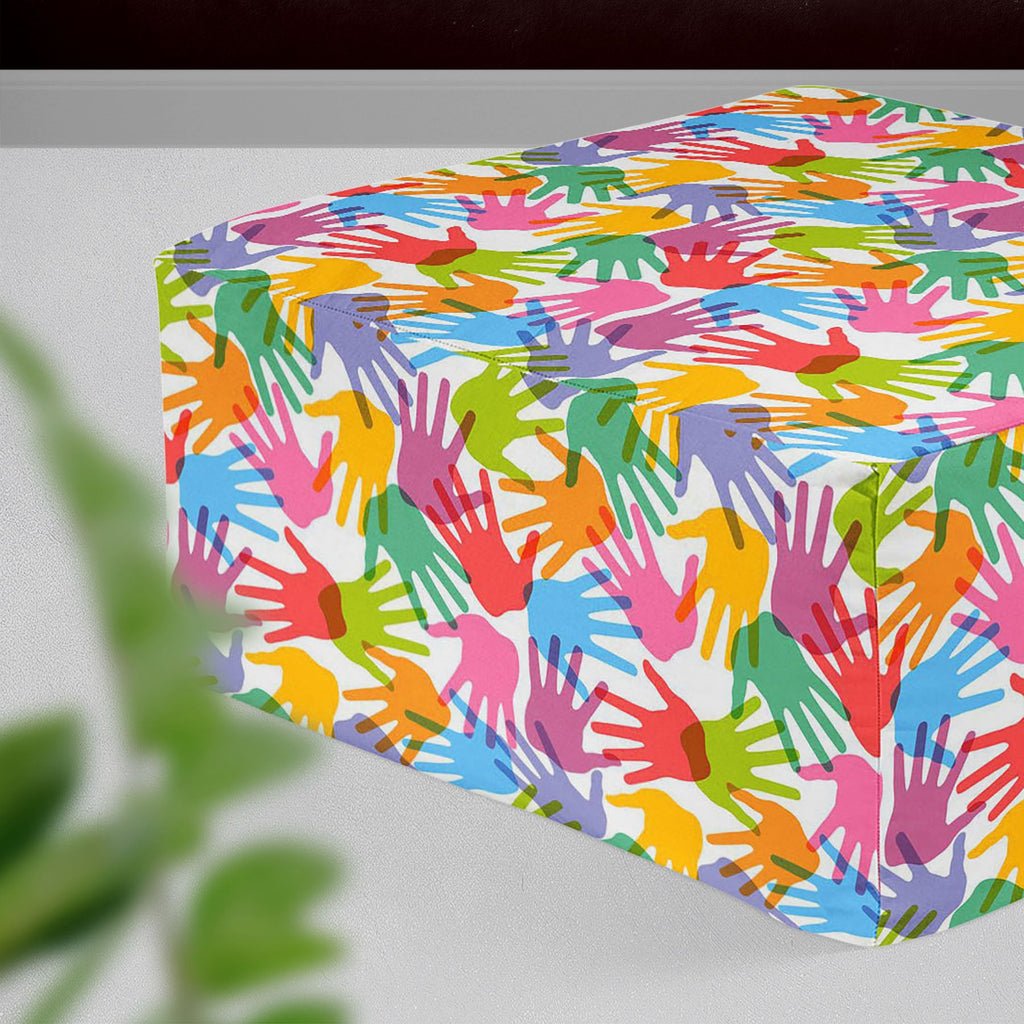 Handprint Footstool Footrest Puffy Pouffe Ottoman Bean Bag | Canvas Fabric