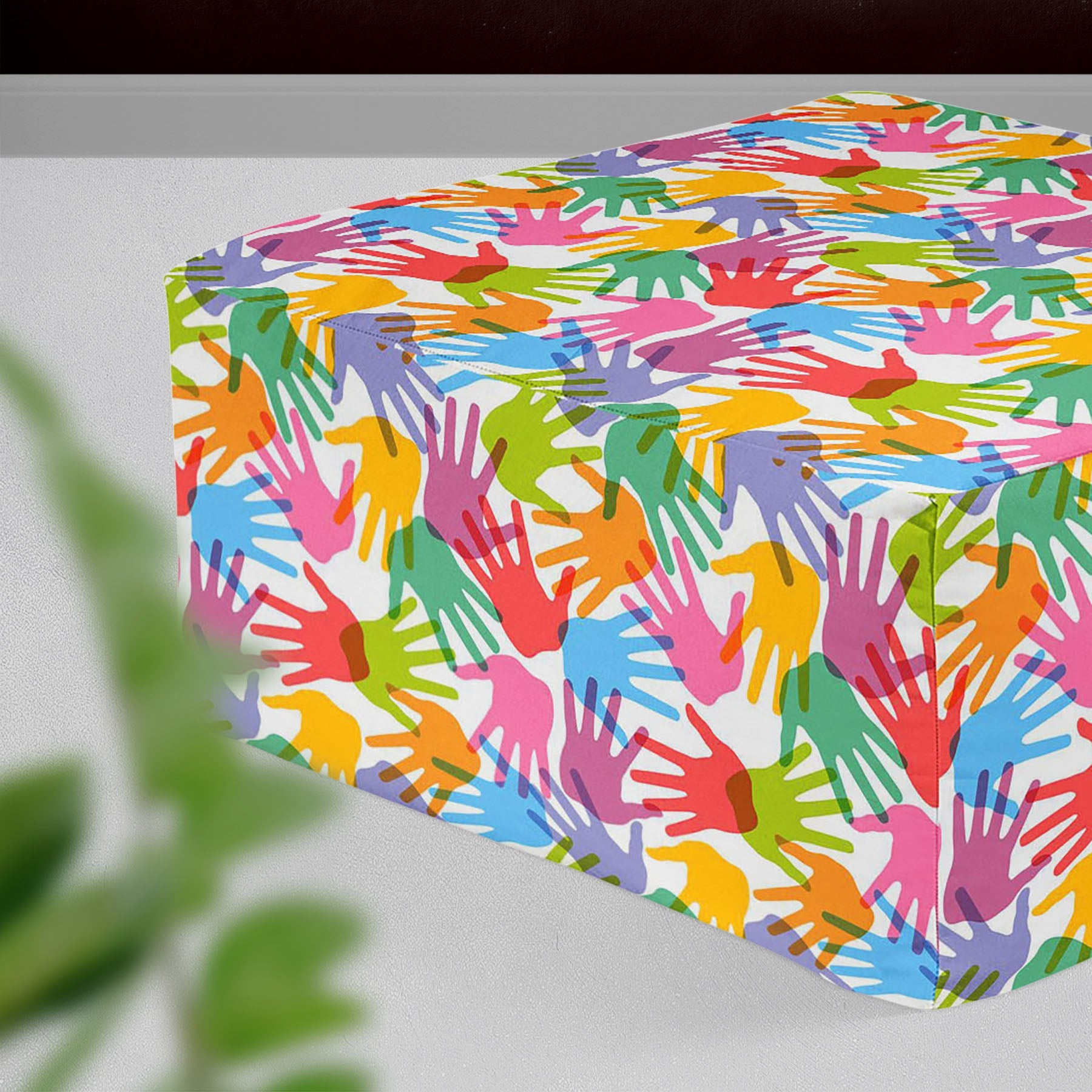 Handprint Footstool Footrest Puffy Pouffe Ottoman Bean Bag | Canvas Fabric