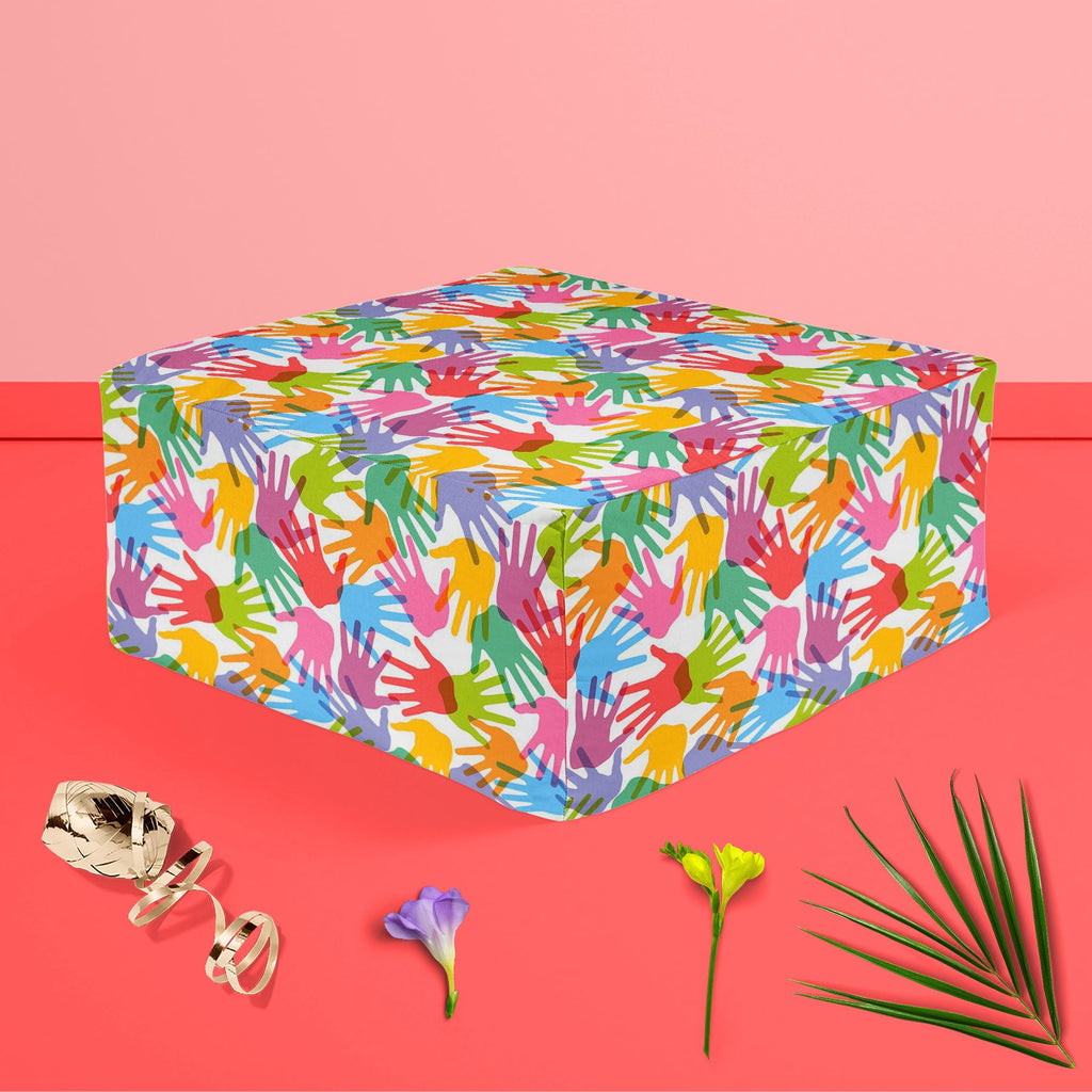 Handprint Footstool Footrest Puffy Pouffe Ottoman Bean Bag | Canvas Fabric