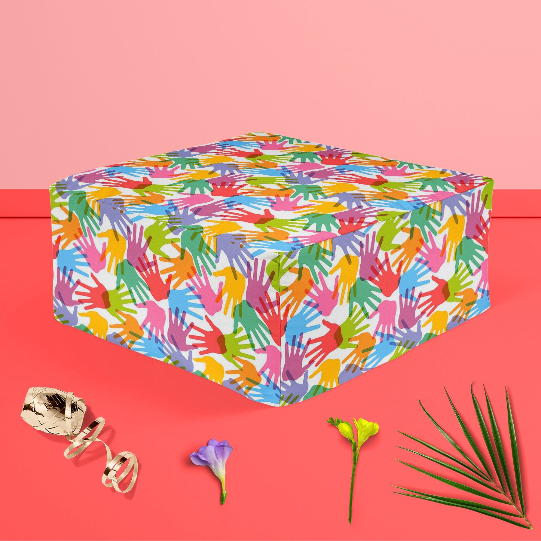 Handprint Footstool Footrest Puffy Pouffe Ottoman Bean Bag | Canvas Fabric