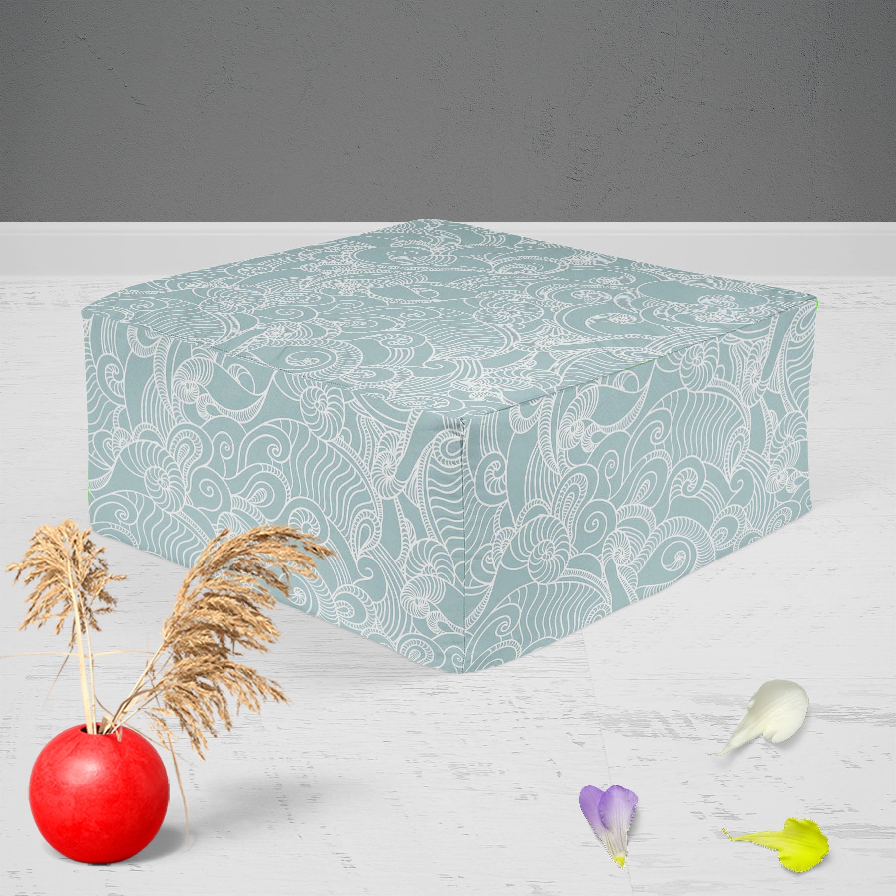 Abstract Wave Footstool Footrest Puffy Pouffe Ottoman Bean Bag | Canvas Fabric