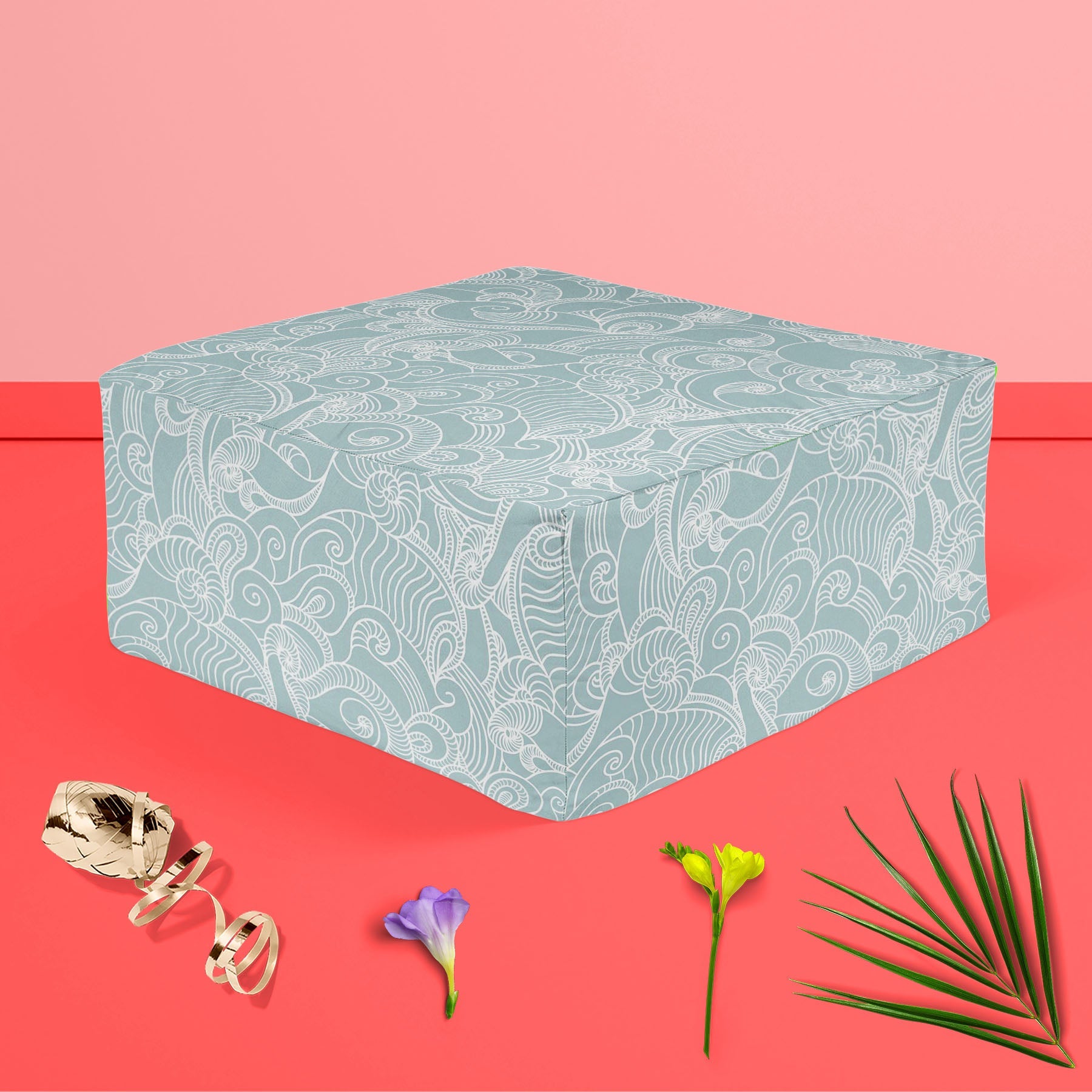 Abstract Wave Footstool Footrest Puffy Pouffe Ottoman Bean Bag | Canvas Fabric