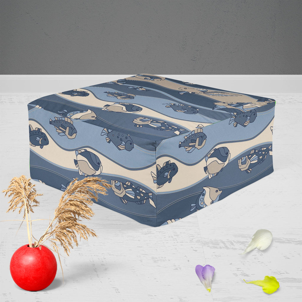 Fish Aquarium Footstool Footrest Puffy Pouffe Ottoman Bean Bag | Canvas Fabric