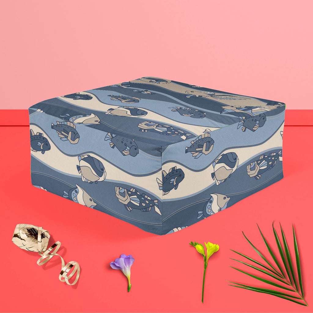 Fish Aquarium Footstool Footrest Puffy Pouffe Ottoman Bean Bag | Canvas Fabric
