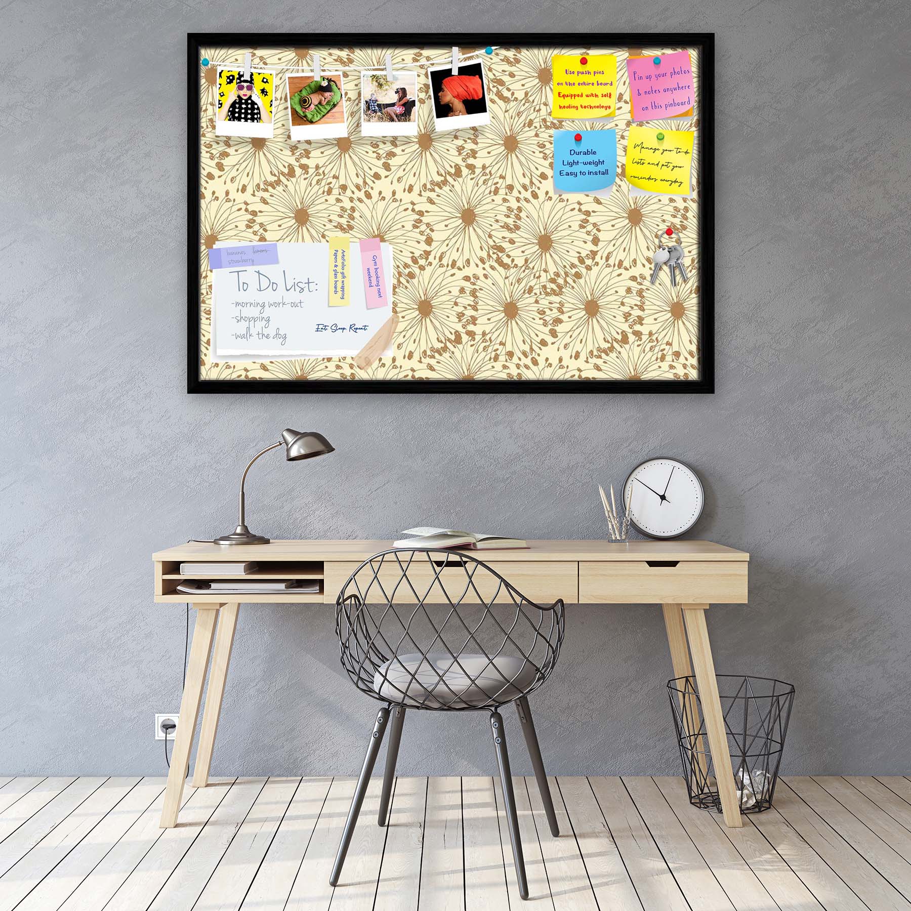 Sketchy Circles Bulletin Board Notice Pin Board Soft Board | Framed