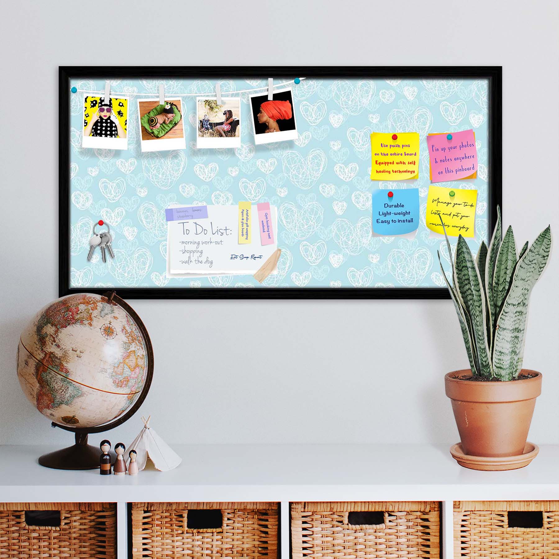 Romantic Doodle Bulletin Board Notice Pin Board Soft Board | Framed