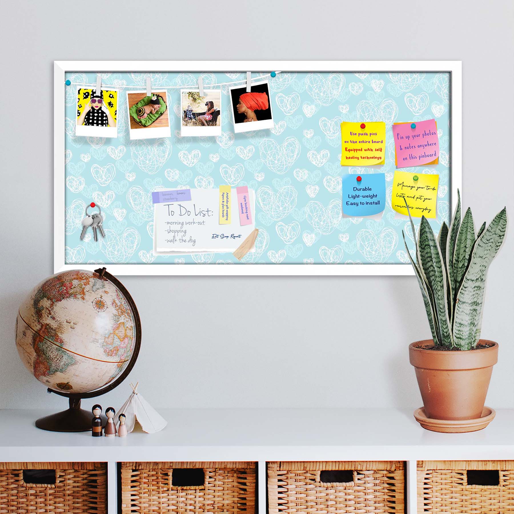 Romantic Doodle Bulletin Board Notice Pin Board Soft Board | Framed