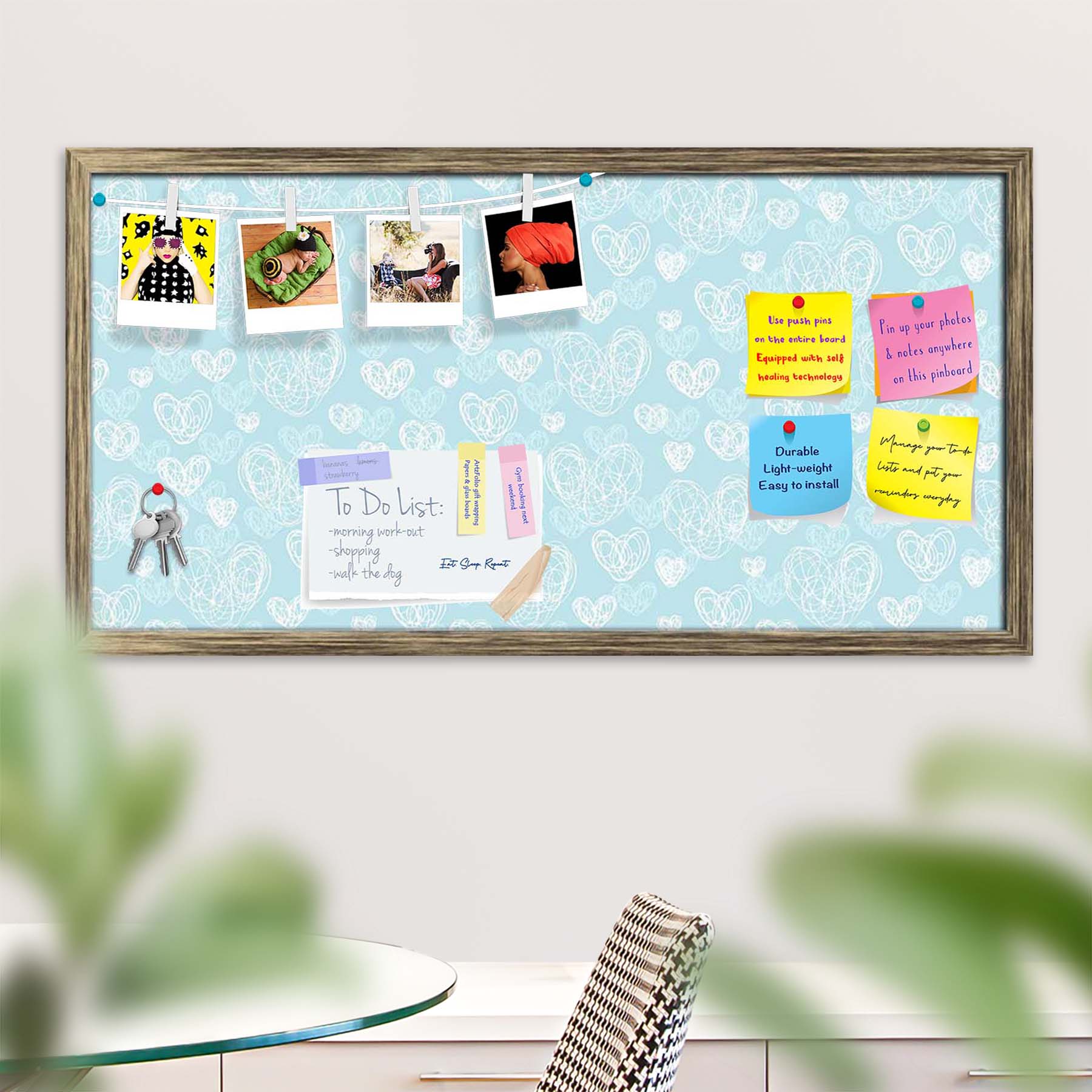 Romantic Doodle Bulletin Board Notice Pin Board Soft Board | Framed