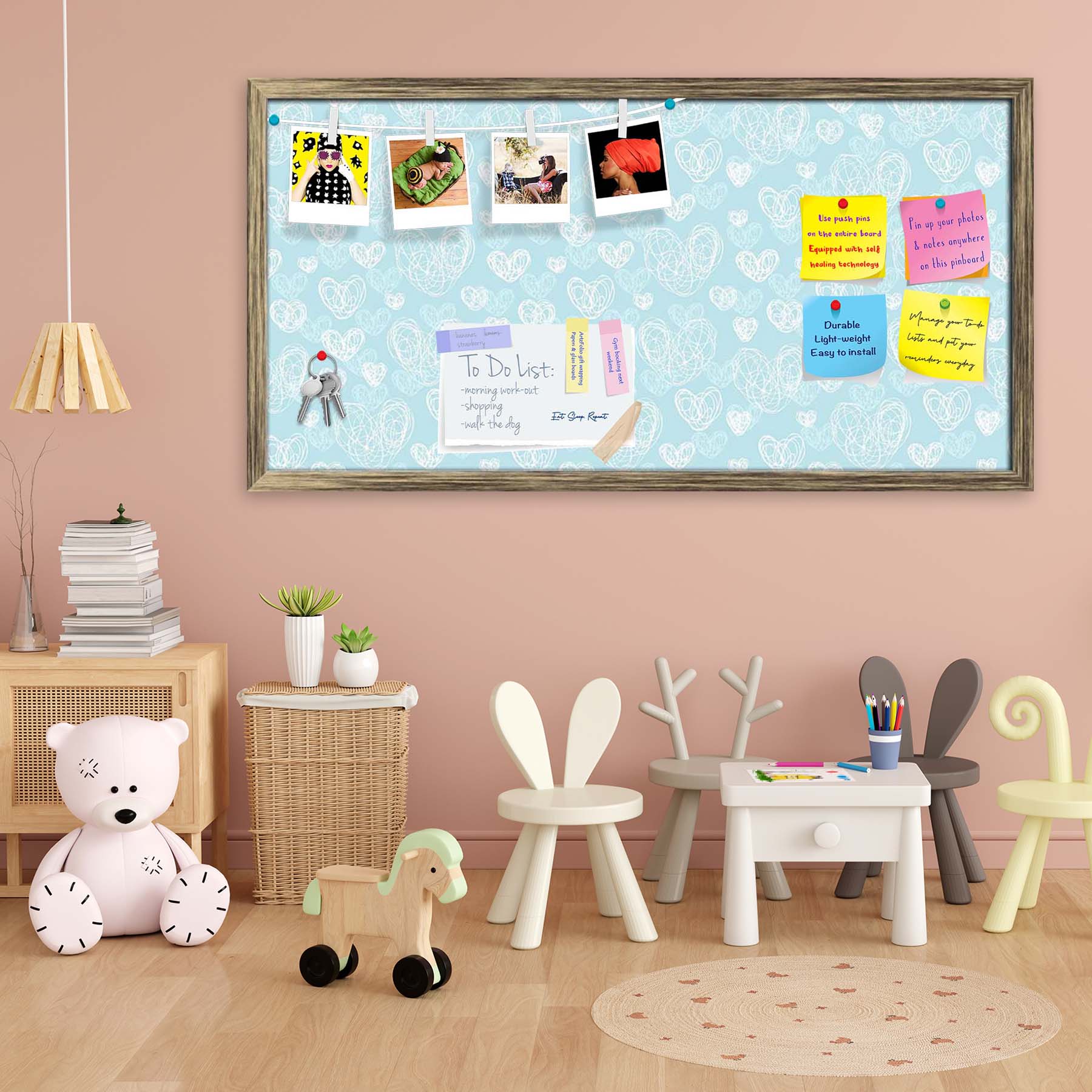 Romantic Doodle Bulletin Board Notice Pin Board Soft Board | Framed