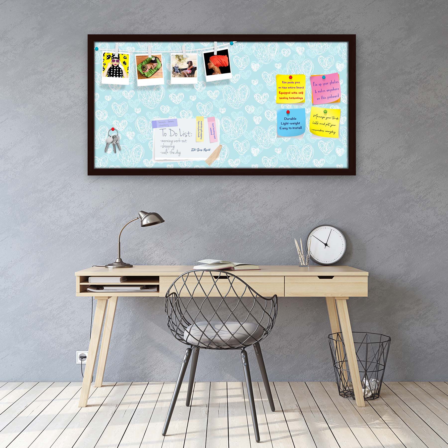 Romantic Doodle Bulletin Board Notice Pin Board Soft Board | Framed