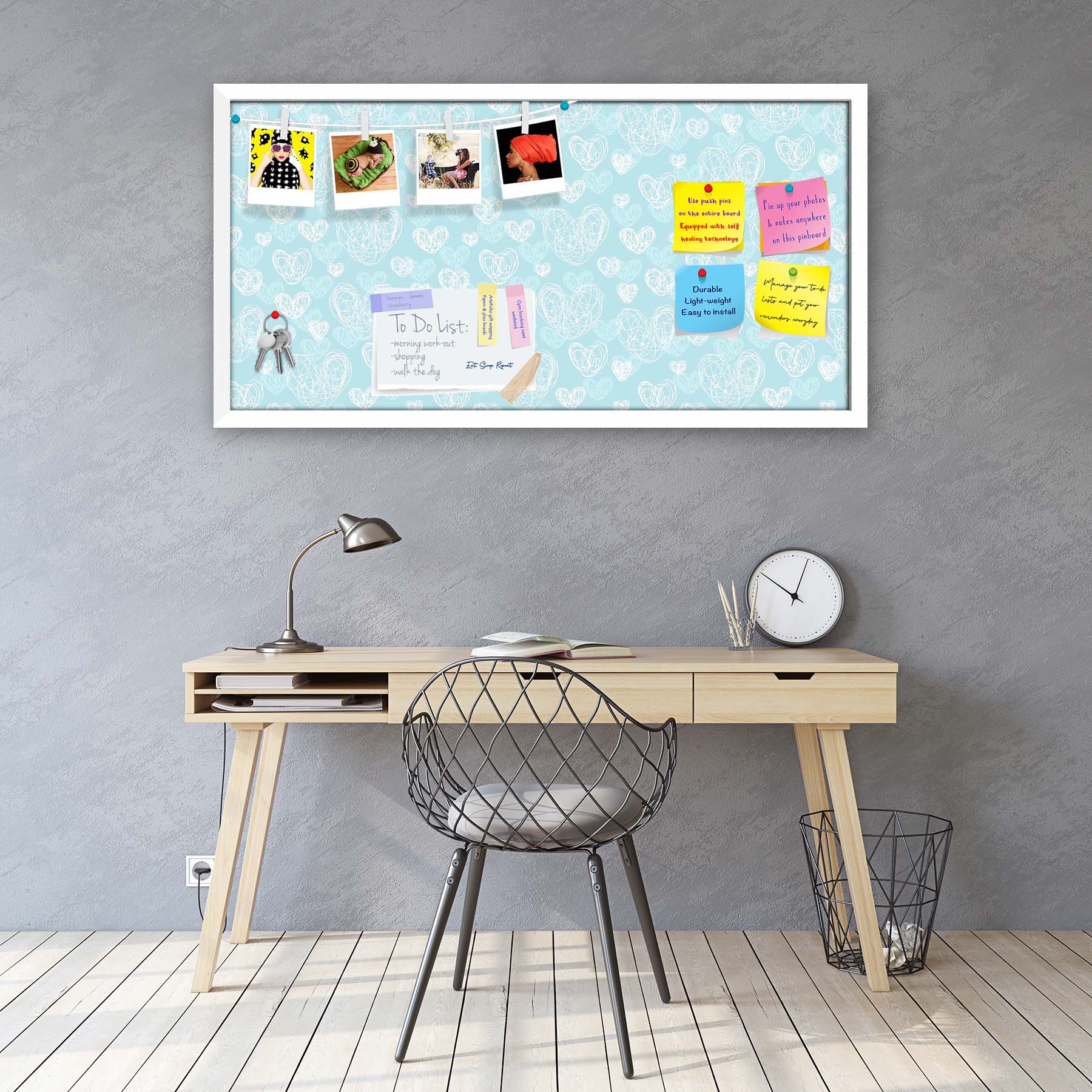 Romantic Doodle Bulletin Board Notice Pin Board Soft Board | Framed