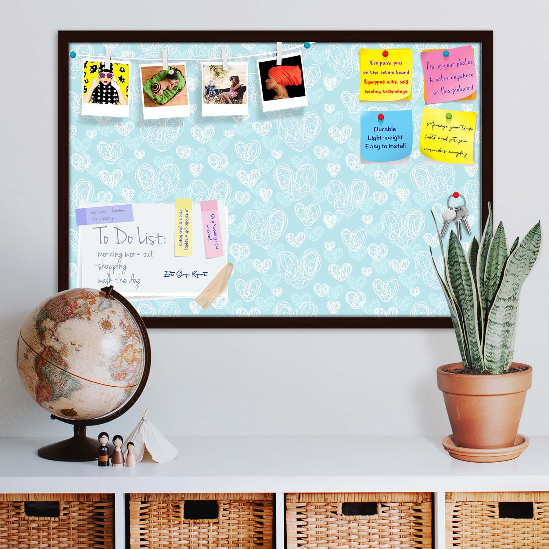 Romantic Doodle Bulletin Board Notice Pin Board Soft Board | Framed