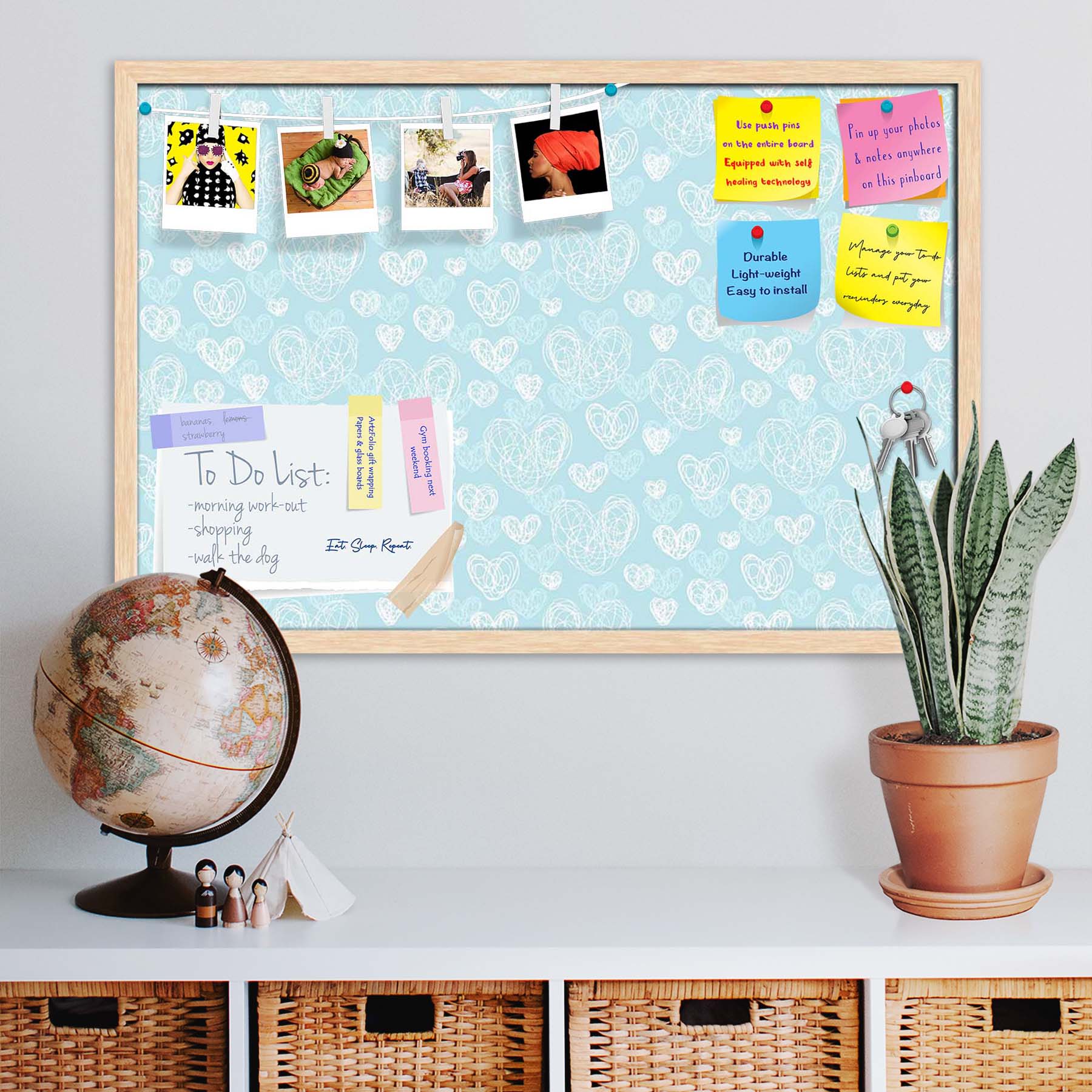 Romantic Doodle Bulletin Board Notice Pin Board Soft Board | Framed