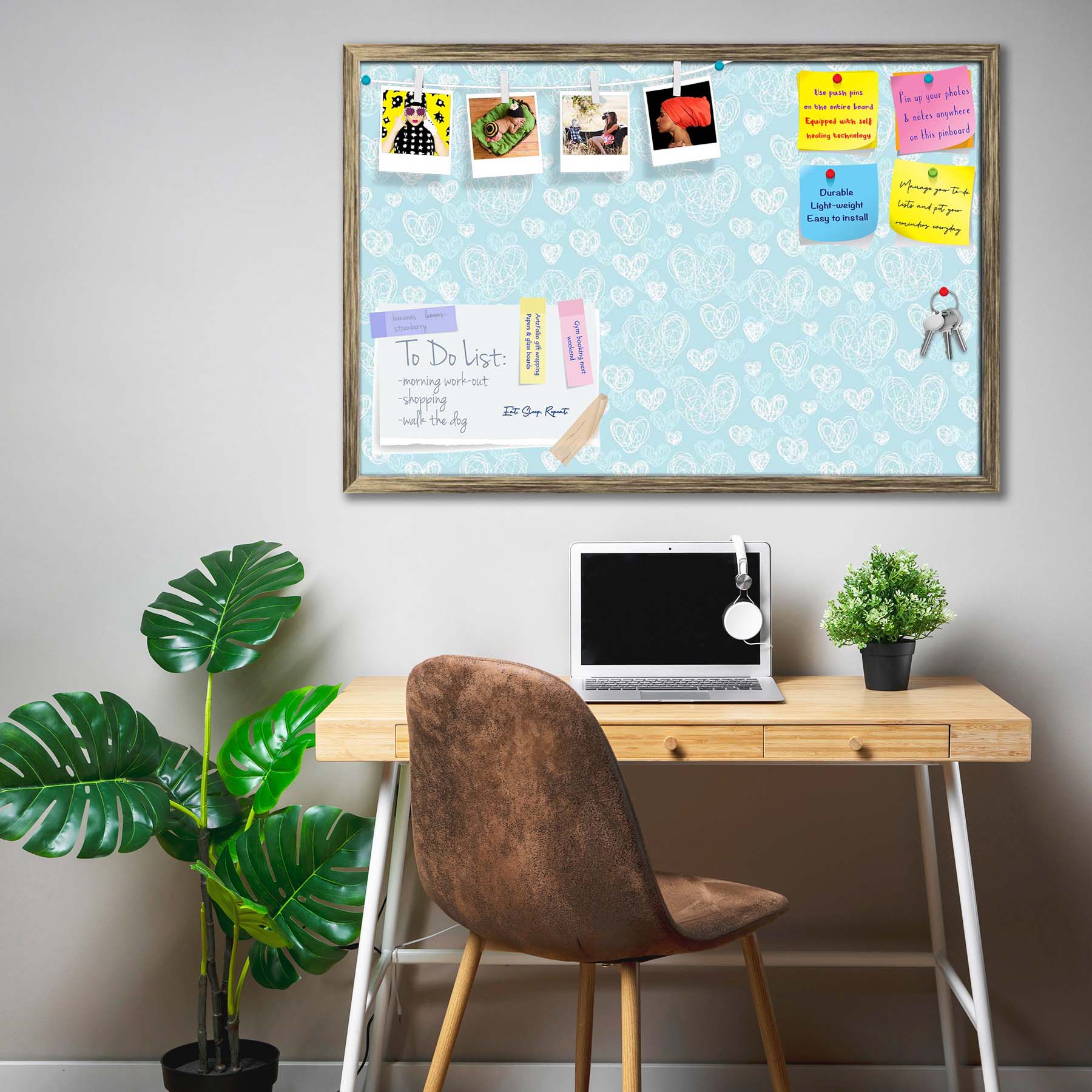 Romantic Doodle Bulletin Board Notice Pin Board Soft Board | Framed