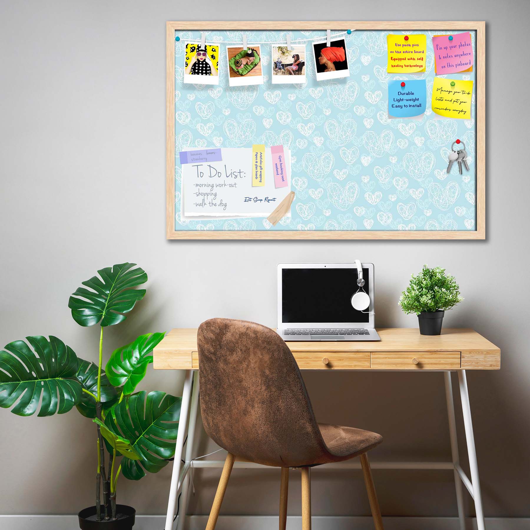 Romantic Doodle Bulletin Board Notice Pin Board Soft Board | Framed