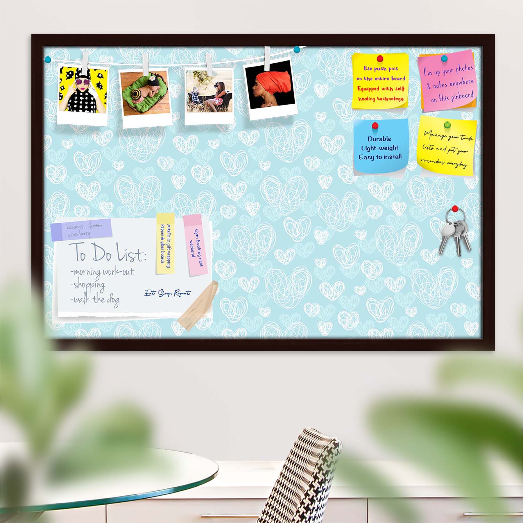 Romantic Doodle Bulletin Board Notice Pin Board Soft Board | Framed