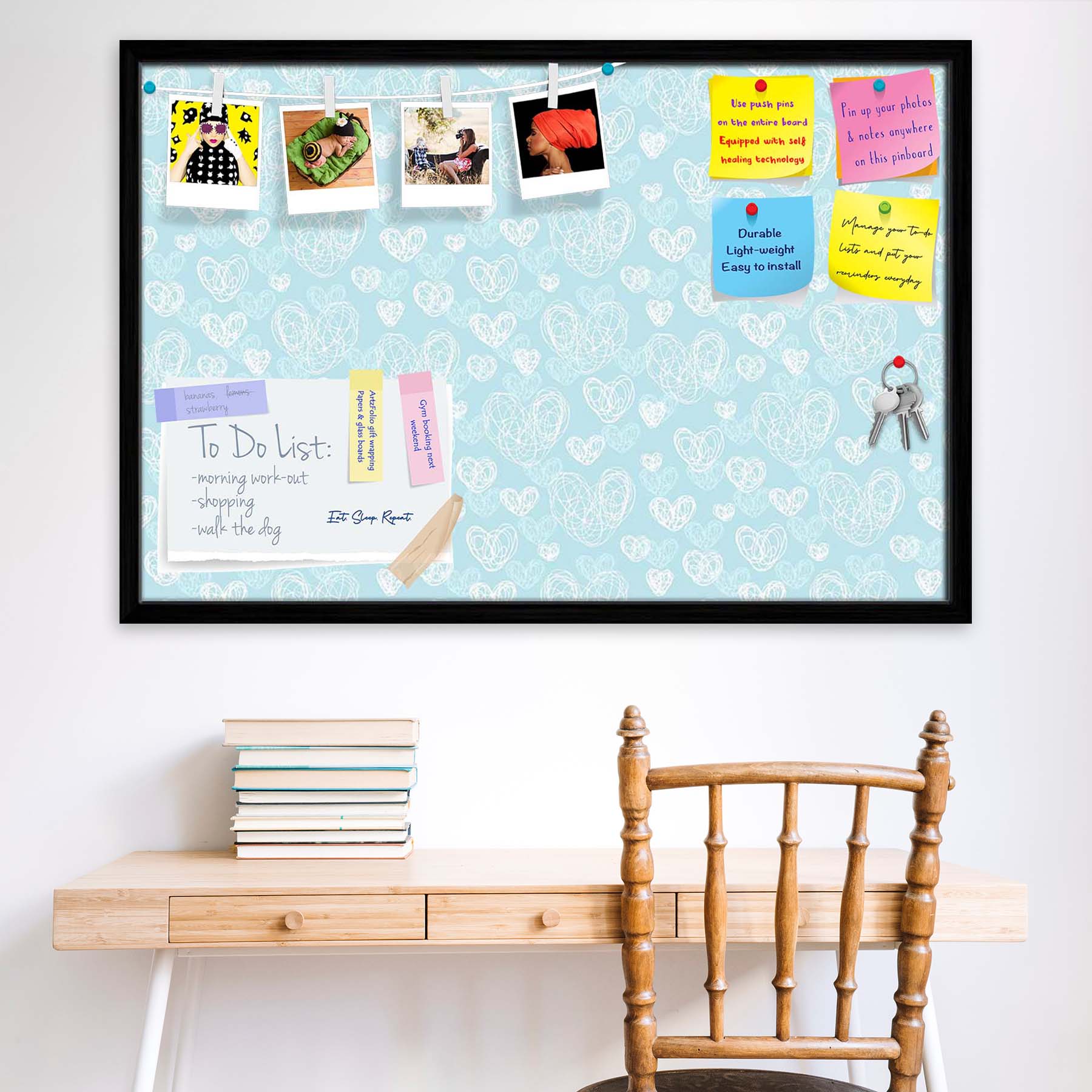 Romantic Doodle Bulletin Board Notice Pin Board Soft Board | Framed