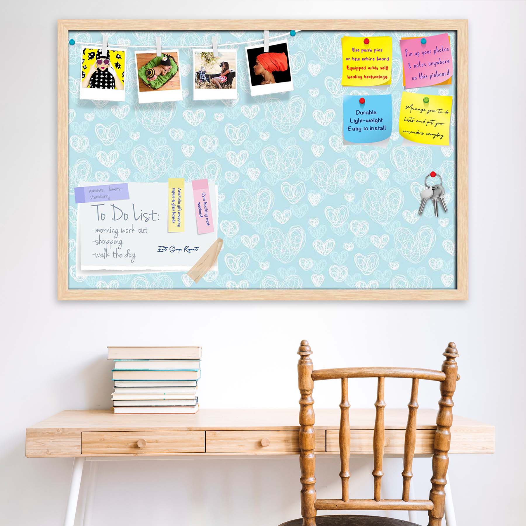 Romantic Doodle Bulletin Board Notice Pin Board Soft Board | Framed