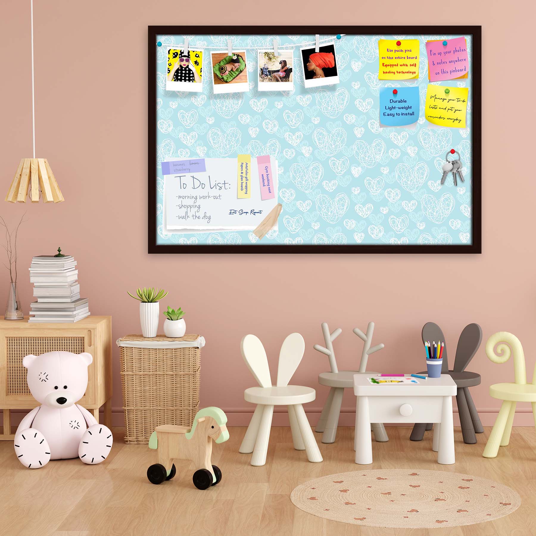 Romantic Doodle Bulletin Board Notice Pin Board Soft Board | Framed
