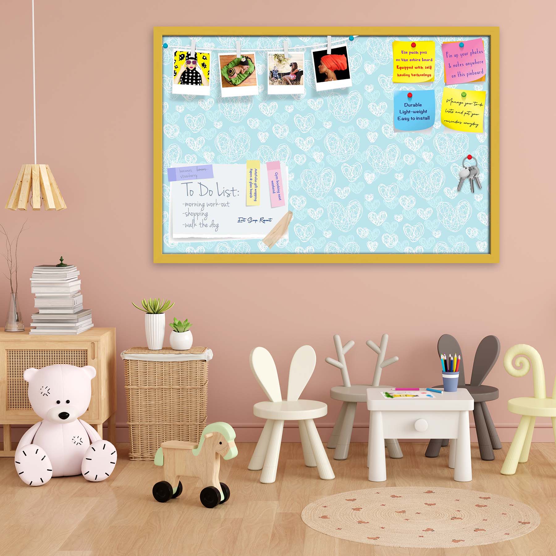 Romantic Doodle Bulletin Board Notice Pin Board Soft Board | Framed