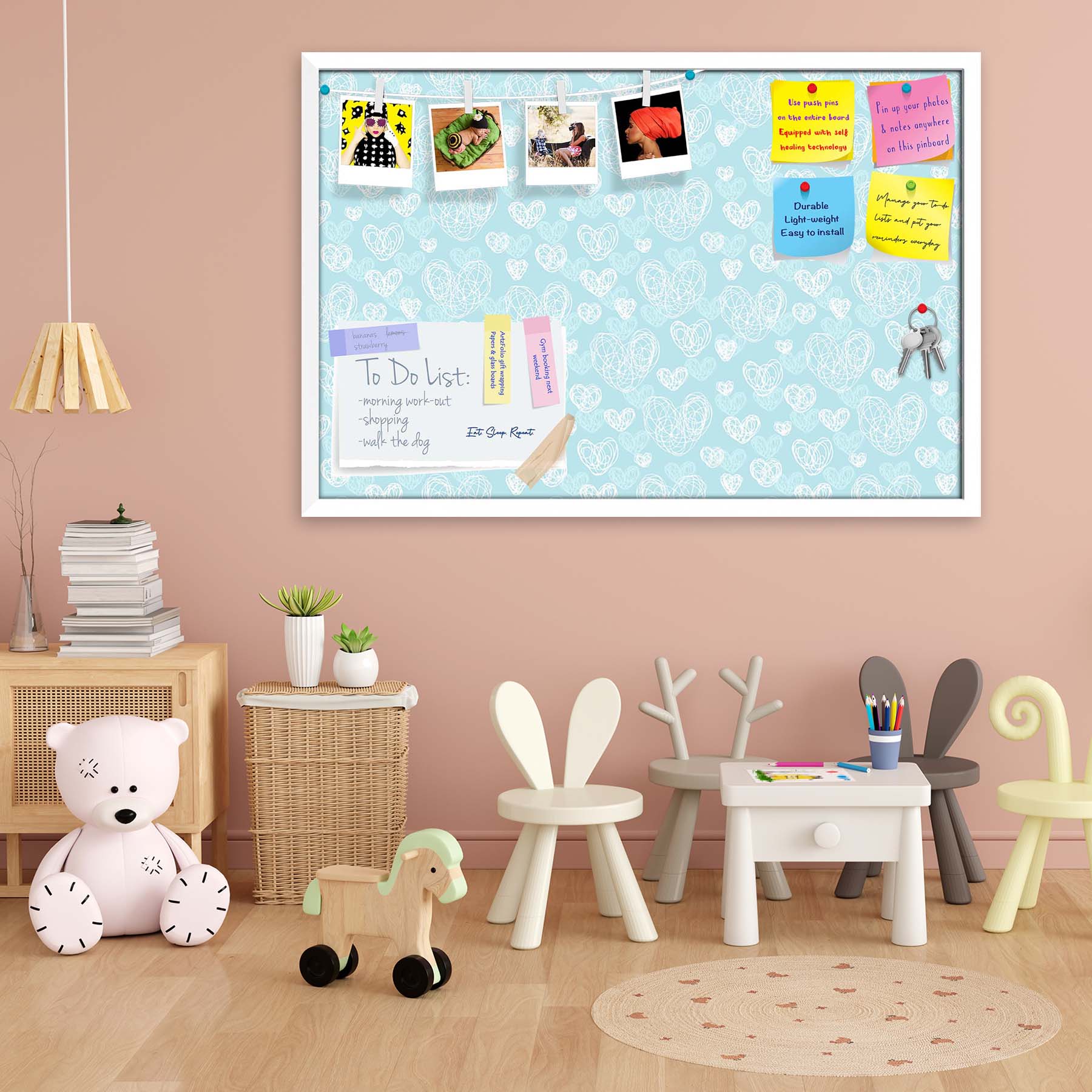 Romantic Doodle Bulletin Board Notice Pin Board Soft Board | Framed