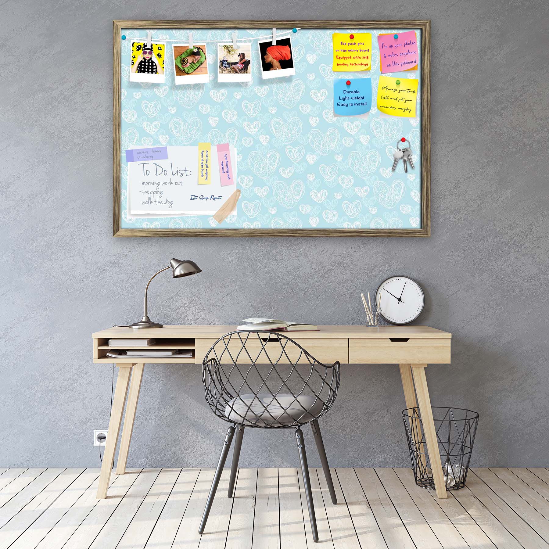 Romantic Doodle Bulletin Board Notice Pin Board Soft Board | Framed