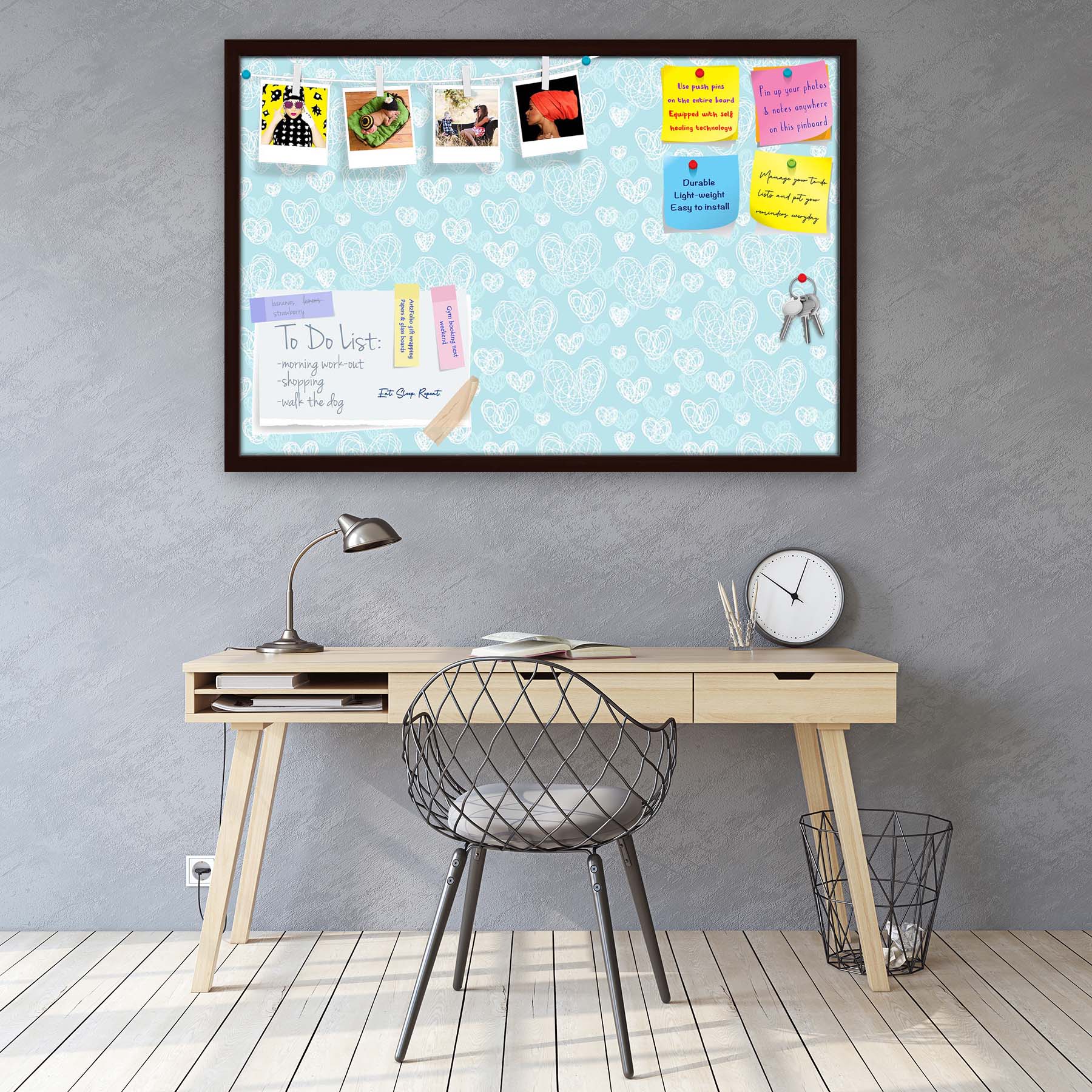Romantic Doodle Bulletin Board Notice Pin Board Soft Board | Framed