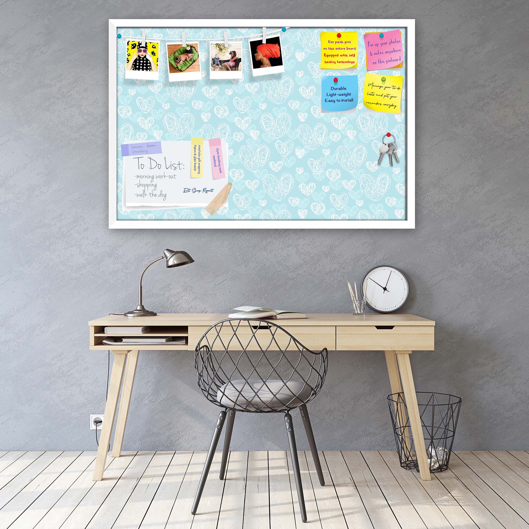Romantic Doodle Bulletin Board Notice Pin Board Soft Board | Framed