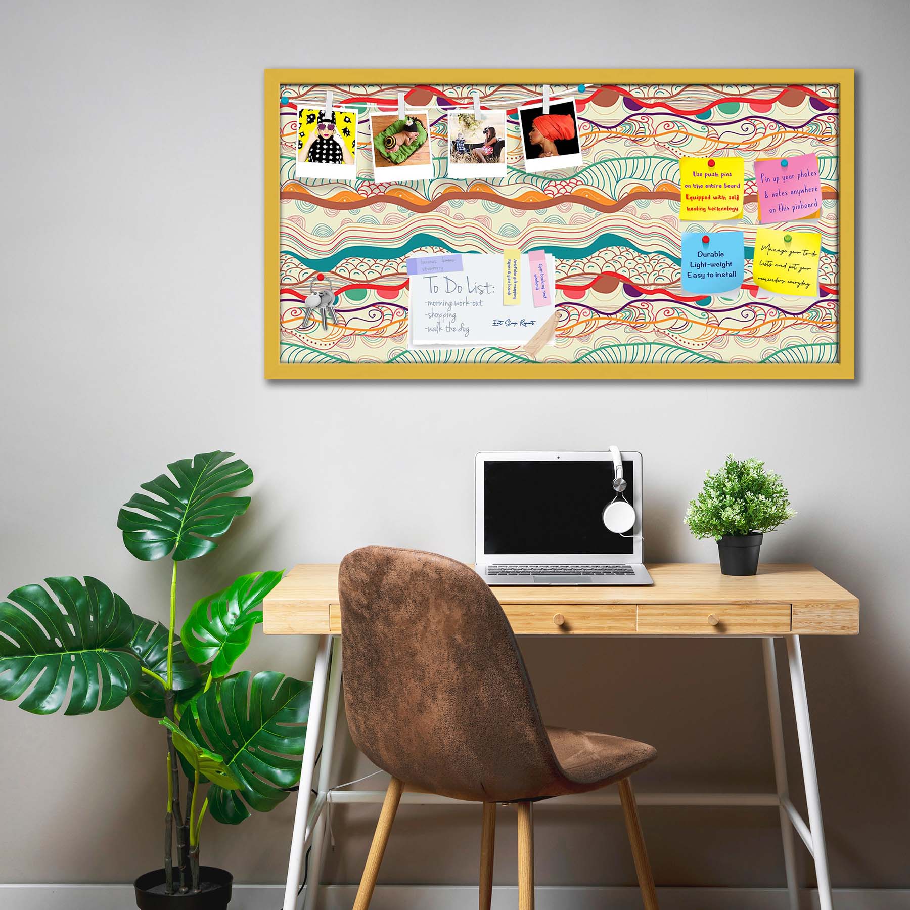 Waves Drawing Bulletin Board Notice Pin Board Soft Board | Framed