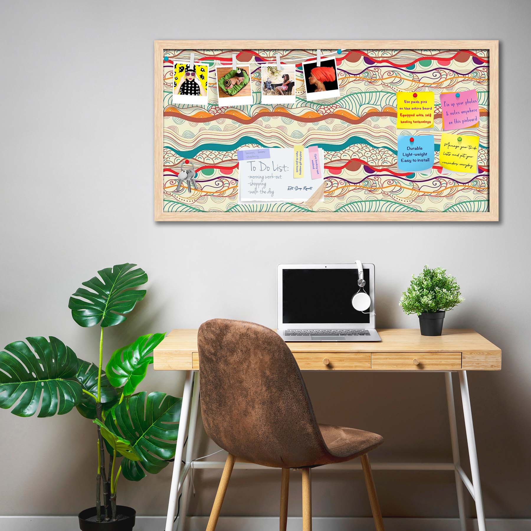 Waves Drawing Bulletin Board Notice Pin Board Soft Board | Framed