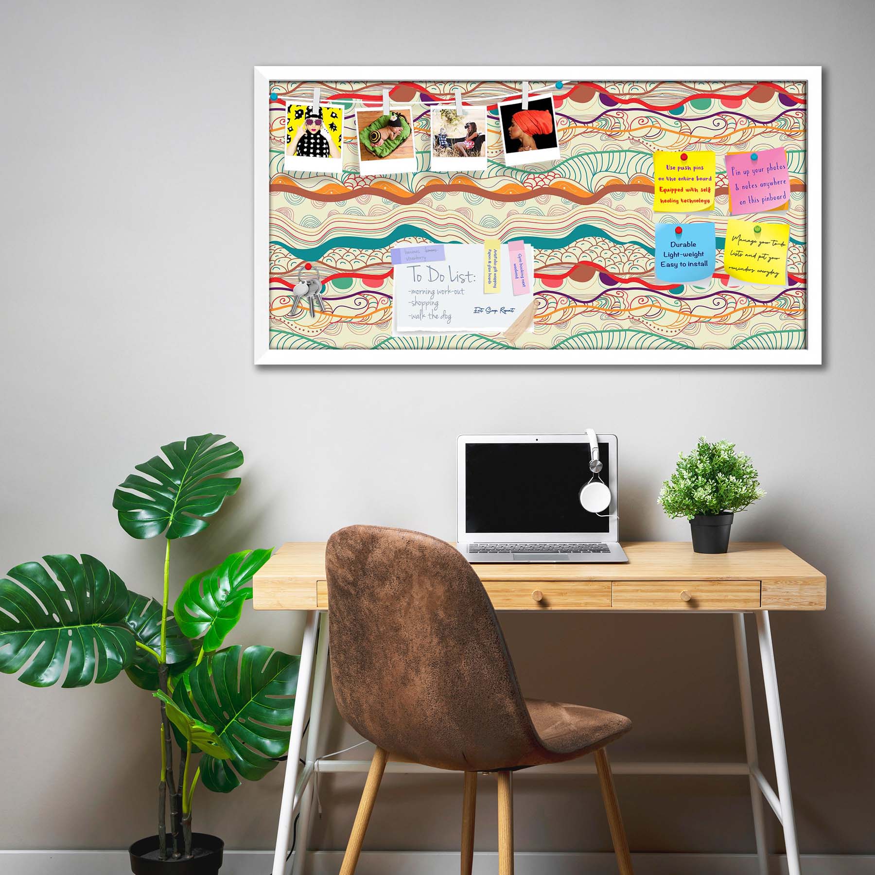 Waves Drawing Bulletin Board Notice Pin Board Soft Board | Framed