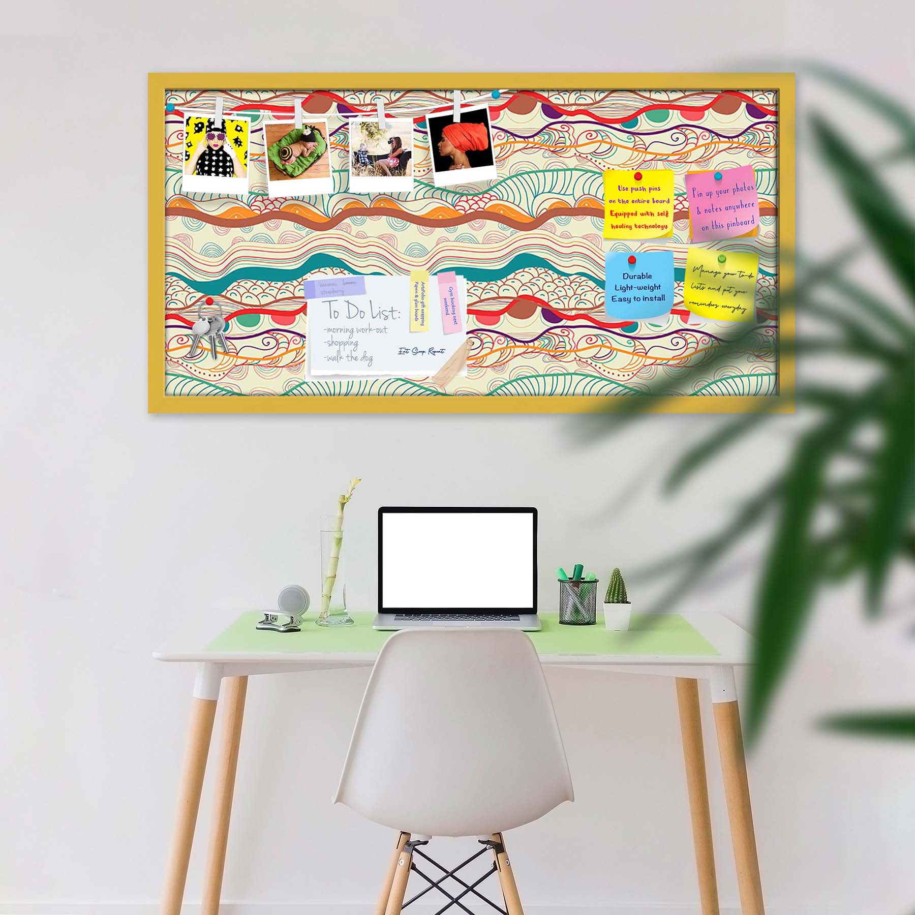 Waves Drawing Bulletin Board Notice Pin Board Soft Board | Framed